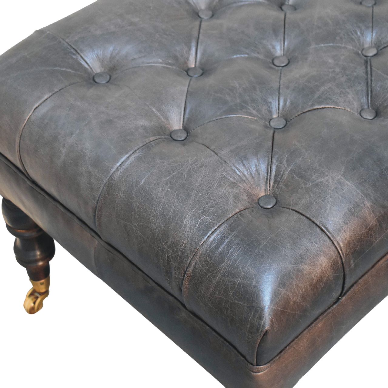in3581 buffalo ash black leather ottoman with castor legs