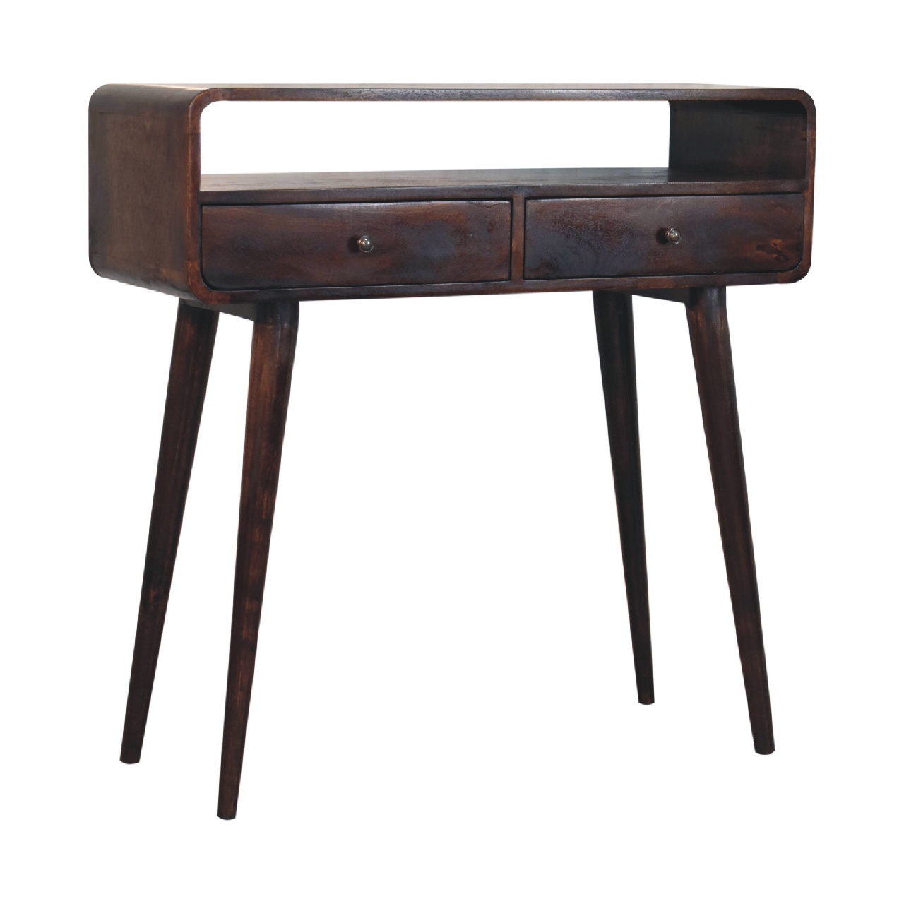 Curved Light Walnut Console Table - Image 2
