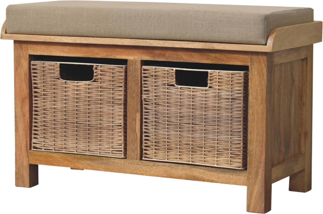Rattan Basket Linen Bench - Image 4