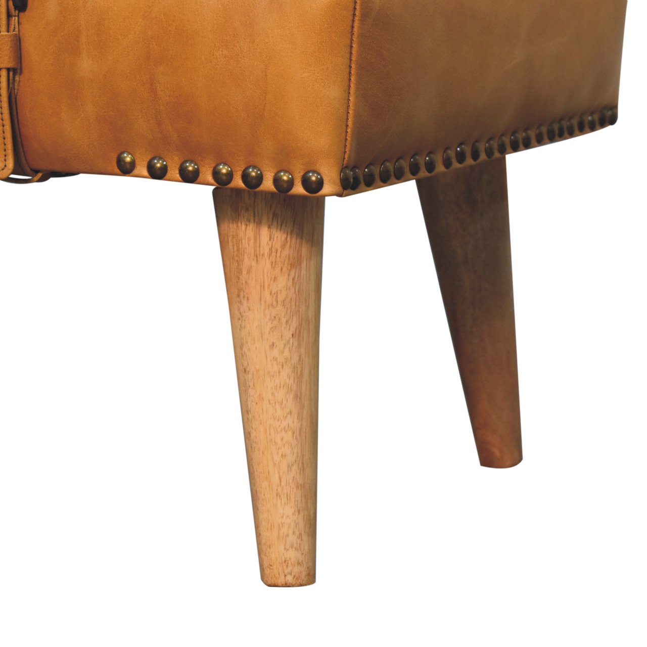 Bouclé Buffalo Hide Tan Leather Bench - Image 8