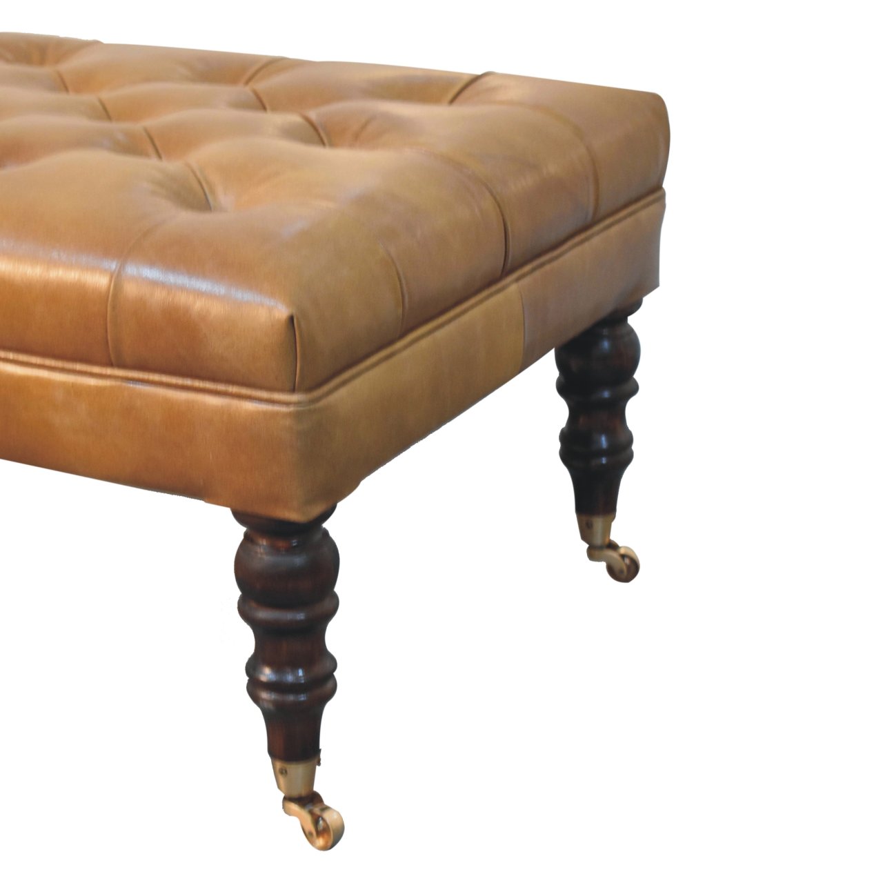 California Walnut Buffalo Brown Leather Ottoman with Castor Legs - Image 7
