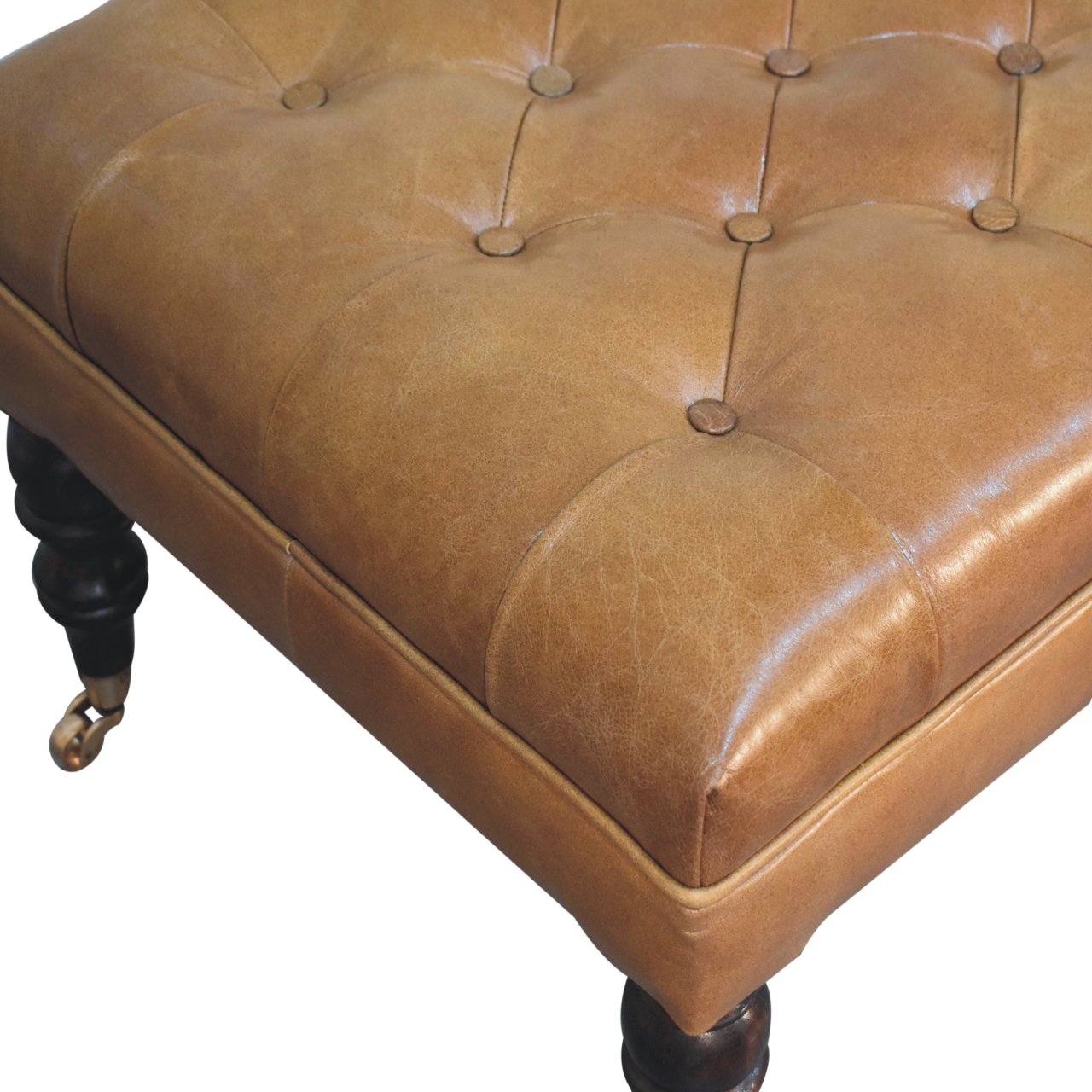California Walnut Buffalo Brown Leather Ottoman with Castor Legs - Image 8