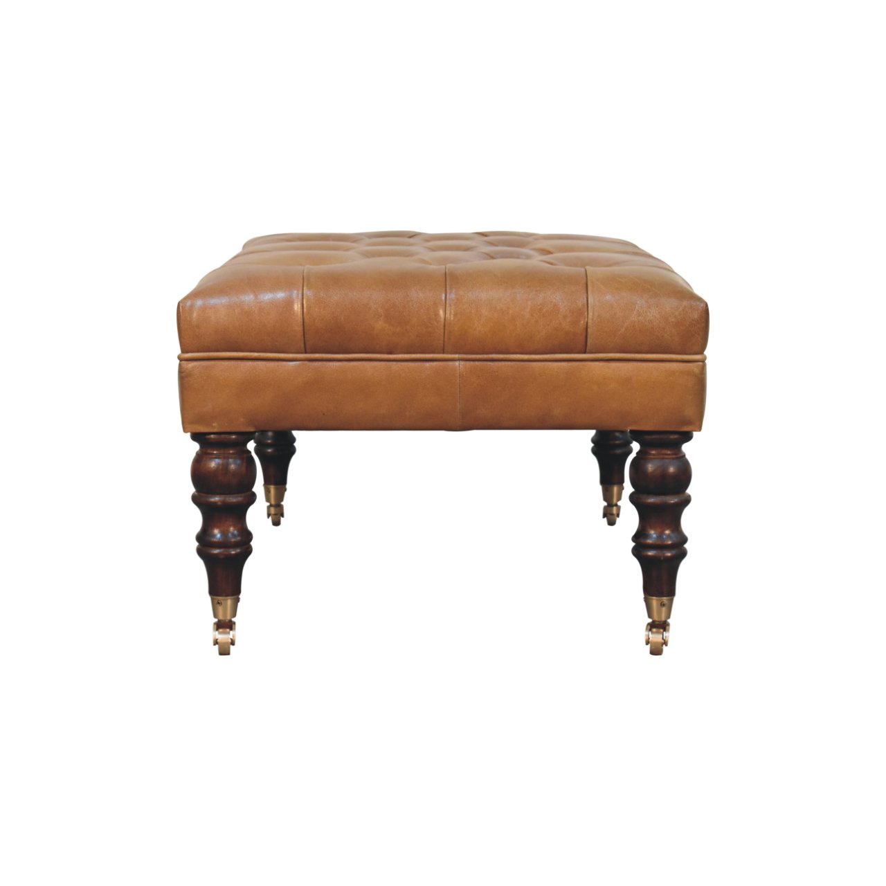 California Walnut Buffalo Brown Leather Ottoman with Castor Legs - Image 10