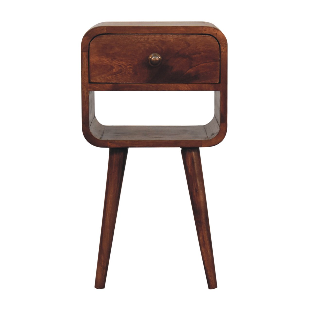 Mini Honey Caramel Curved Bedside with Lower Slot - Image 2