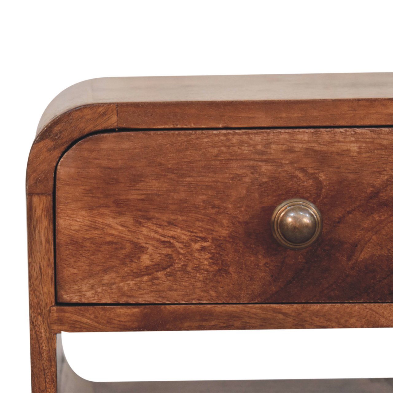 Mini Honey Caramel Curved Bedside with Lower Slot - Image 5