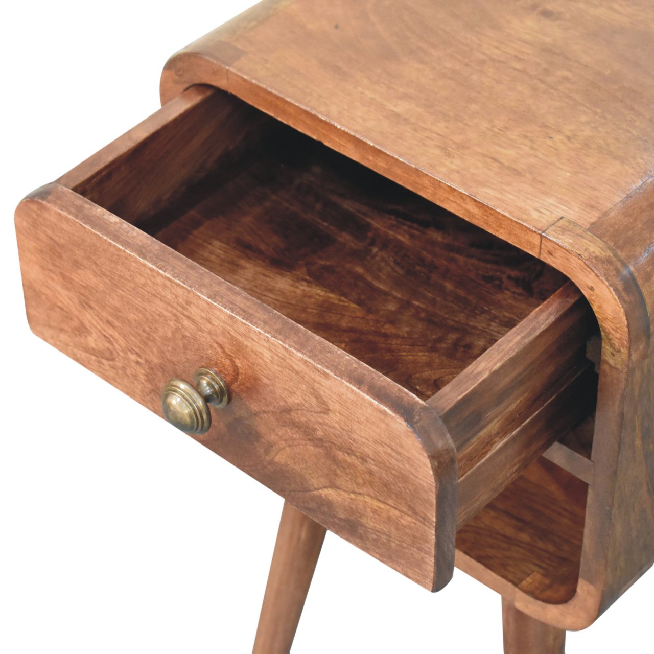 Mini Honey Caramel Curved Bedside with Lower Slot - Image 7