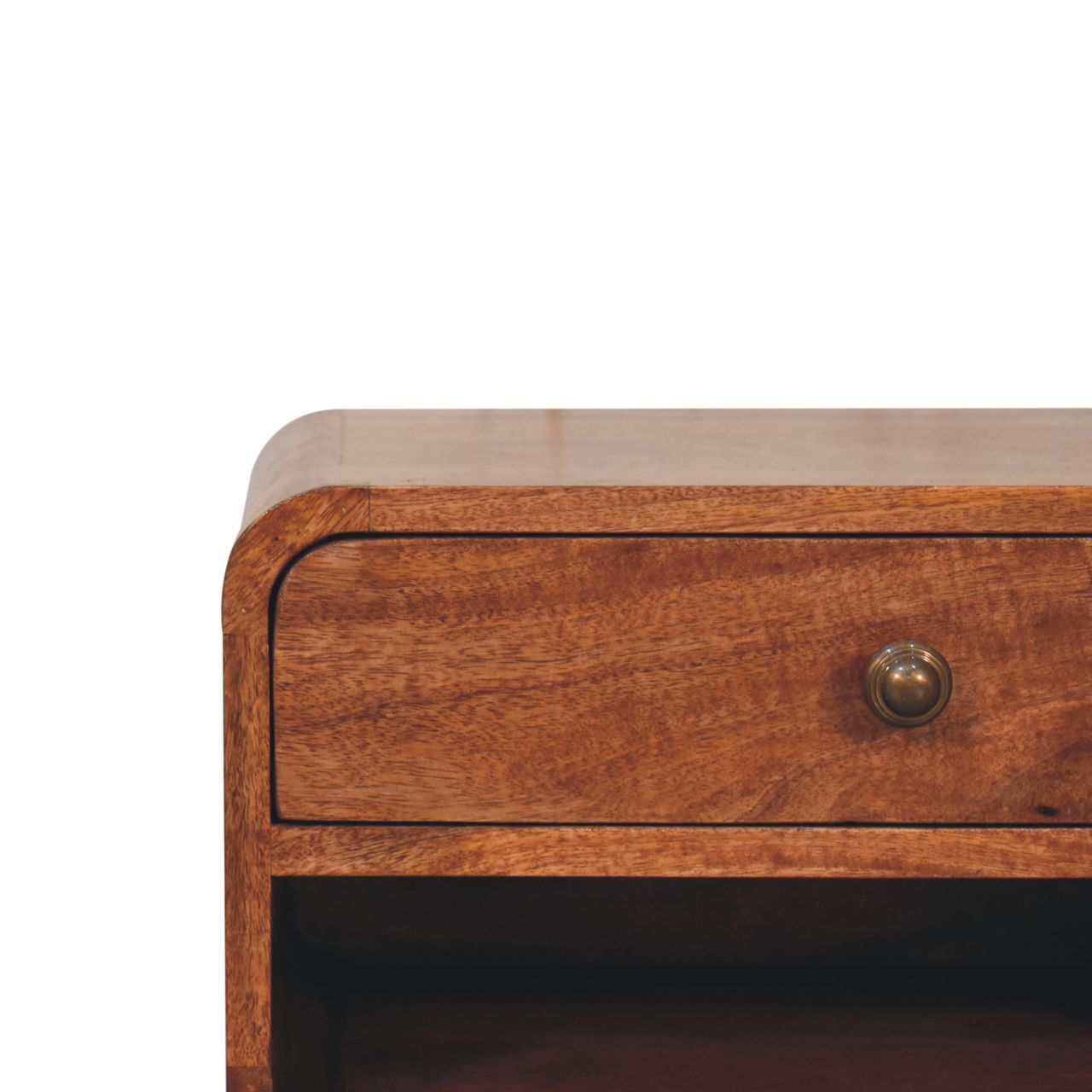 Curved Honey Caramel Wall Mounted Bedside with Open Slot - Image 4