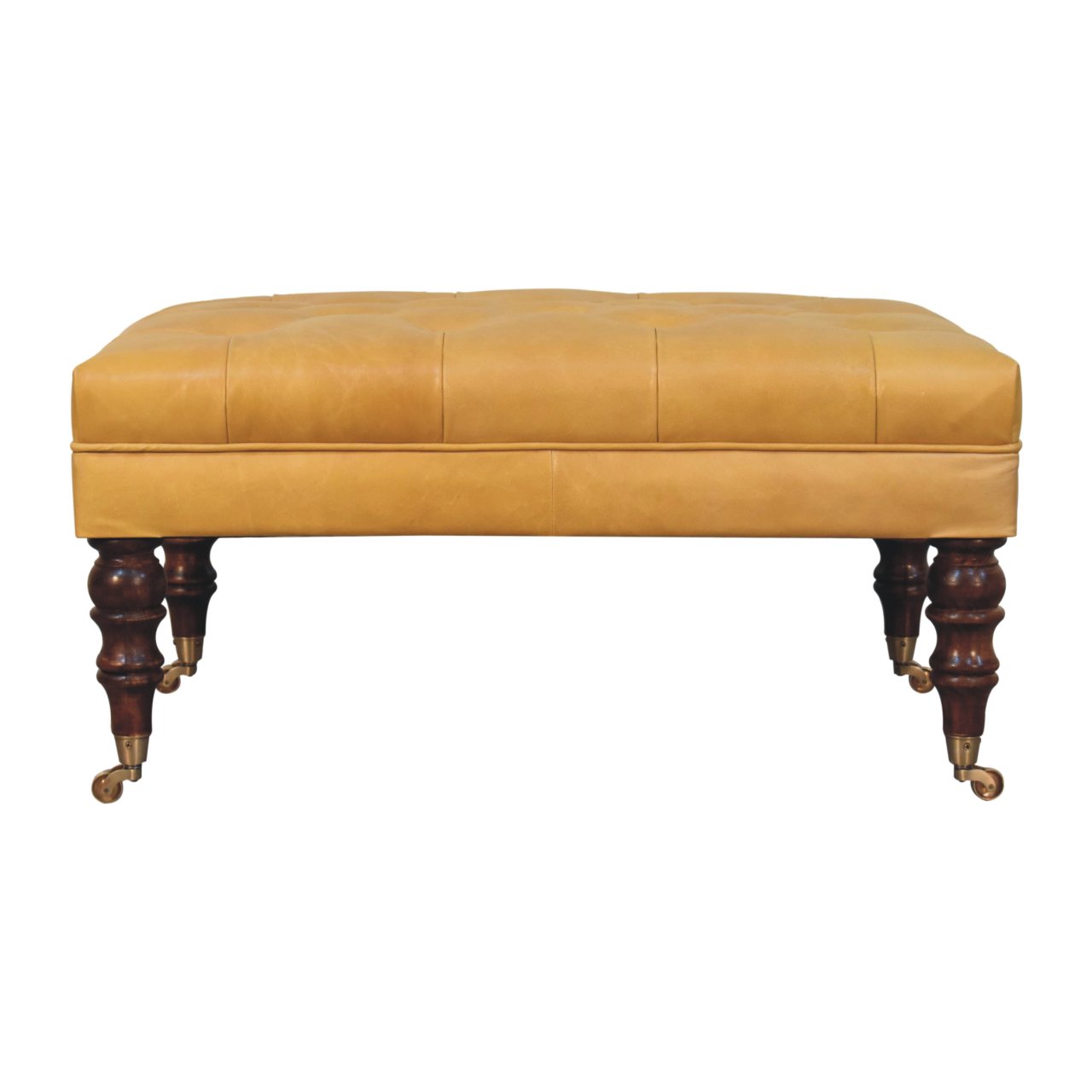 Honey Caramel Buffalo Tan Leather Ottoman with Castor Legs