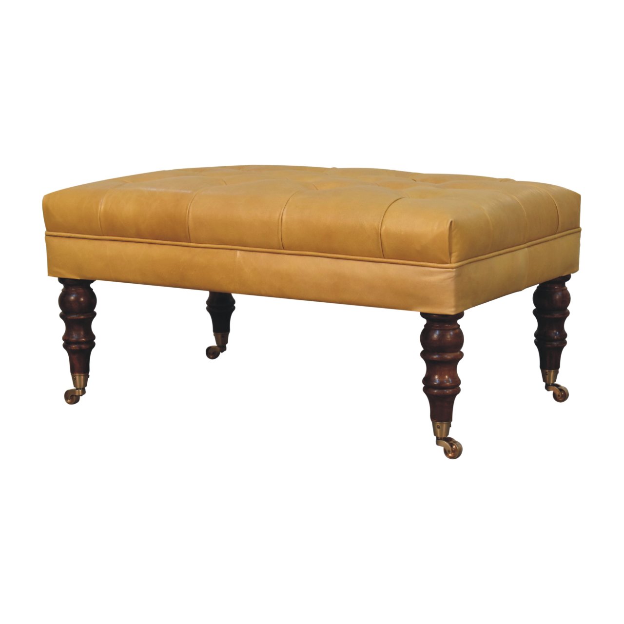 Honey Caramel Buffalo Tan Leather Ottoman with Castor Legs - Image 3
