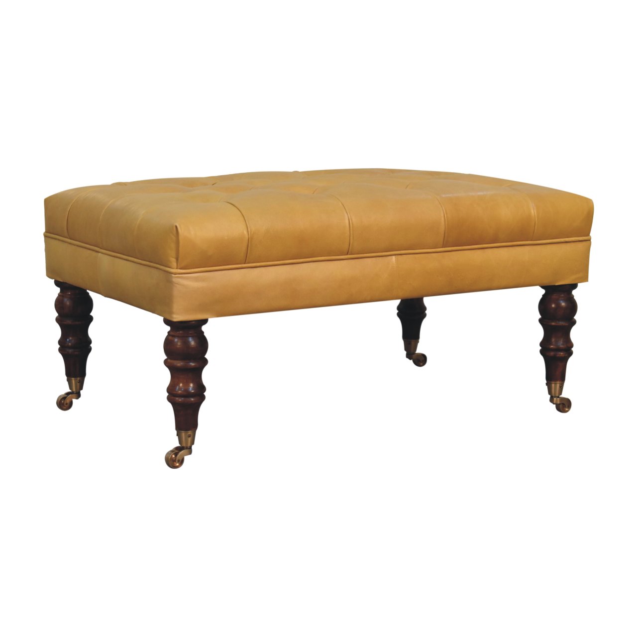 Honey Caramel Buffalo Tan Leather Ottoman with Castor Legs - Image 4