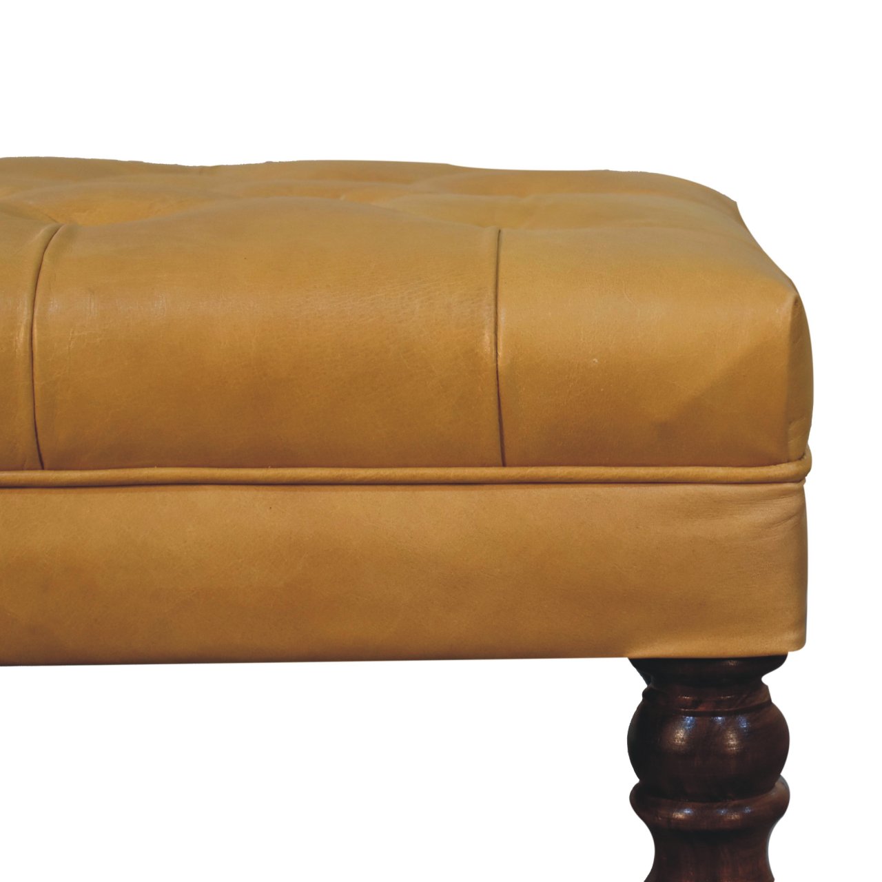 Honey Caramel Buffalo Tan Leather Ottoman with Castor Legs - Image 5