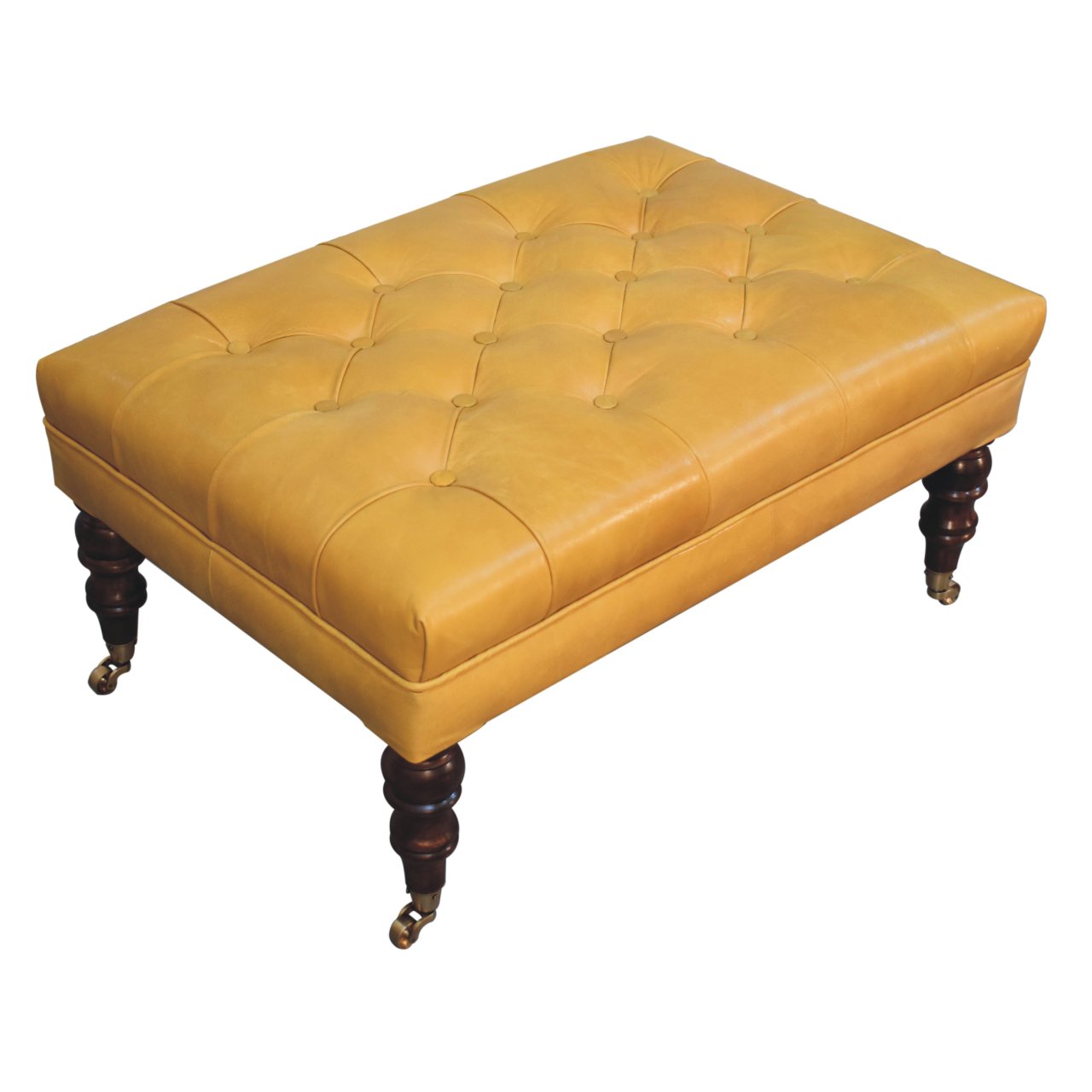 Honey Caramel Buffalo Tan Leather Ottoman with Castor Legs - Image 6