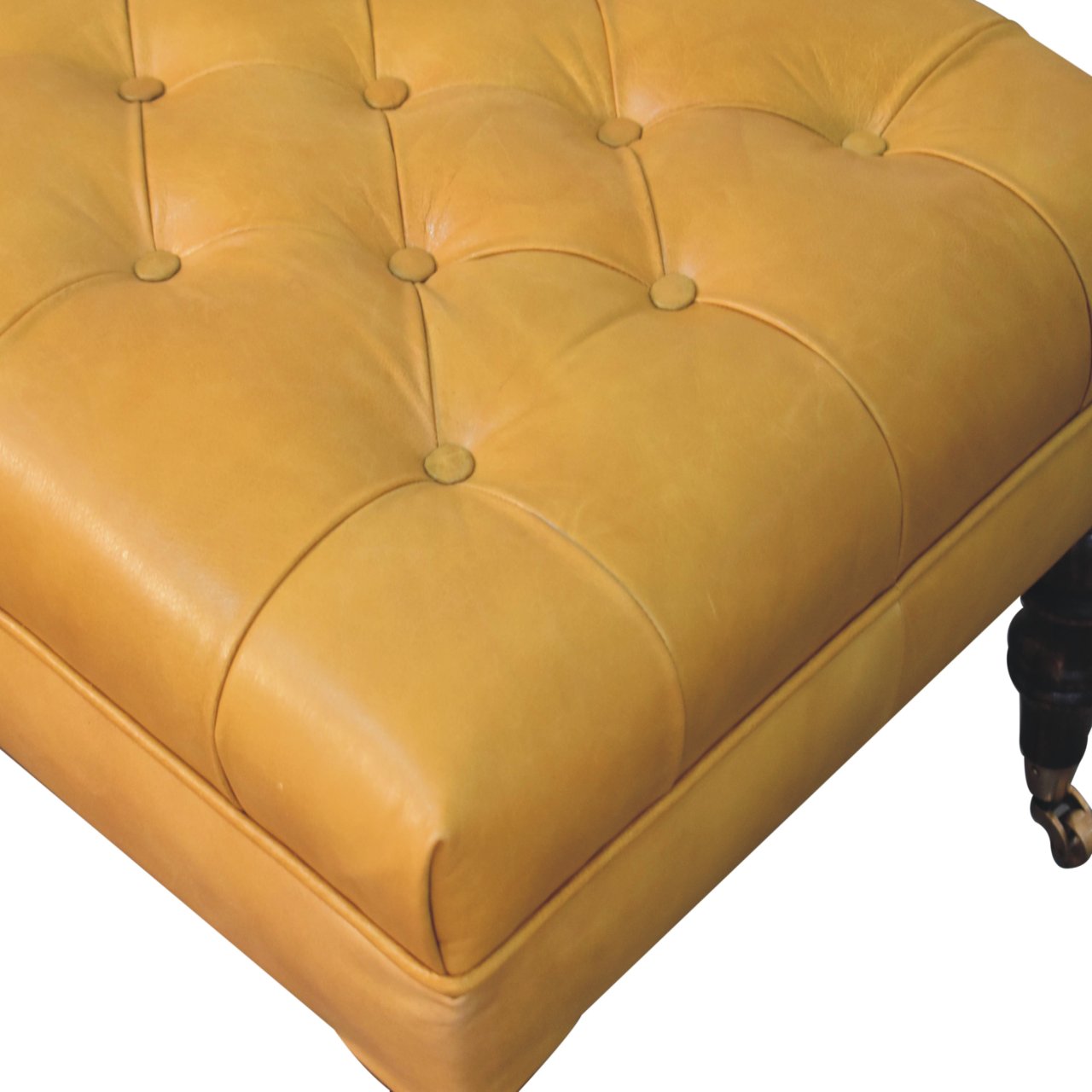 Honey Caramel Buffalo Tan Leather Ottoman with Castor Legs - Image 7