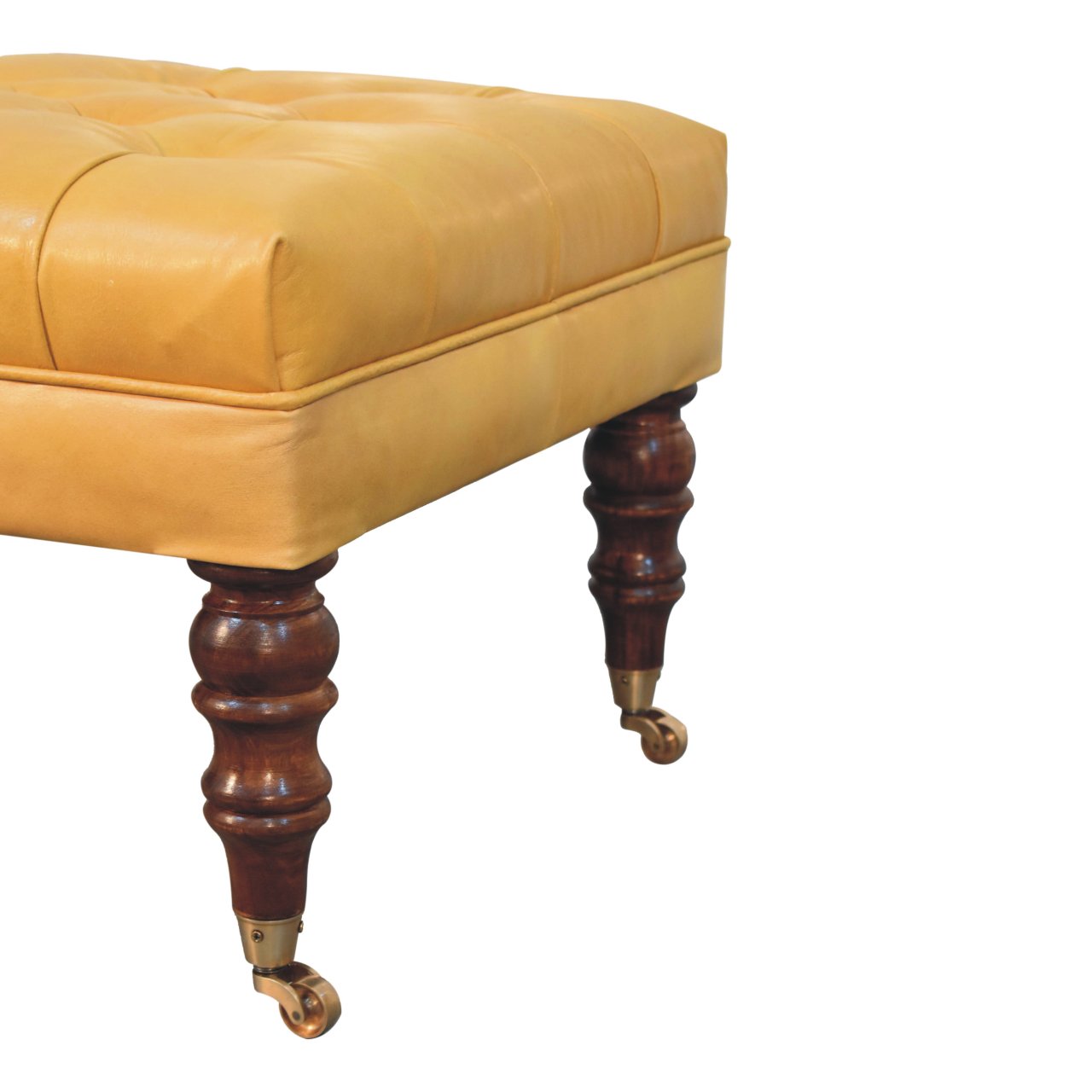 Honey Caramel Buffalo Tan Leather Ottoman with Castor Legs - Image 8