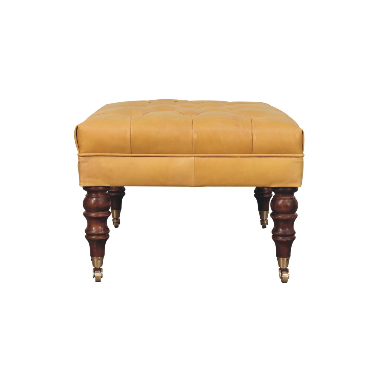 Honey Caramel Buffalo Tan Leather Ottoman with Castor Legs - Image 9