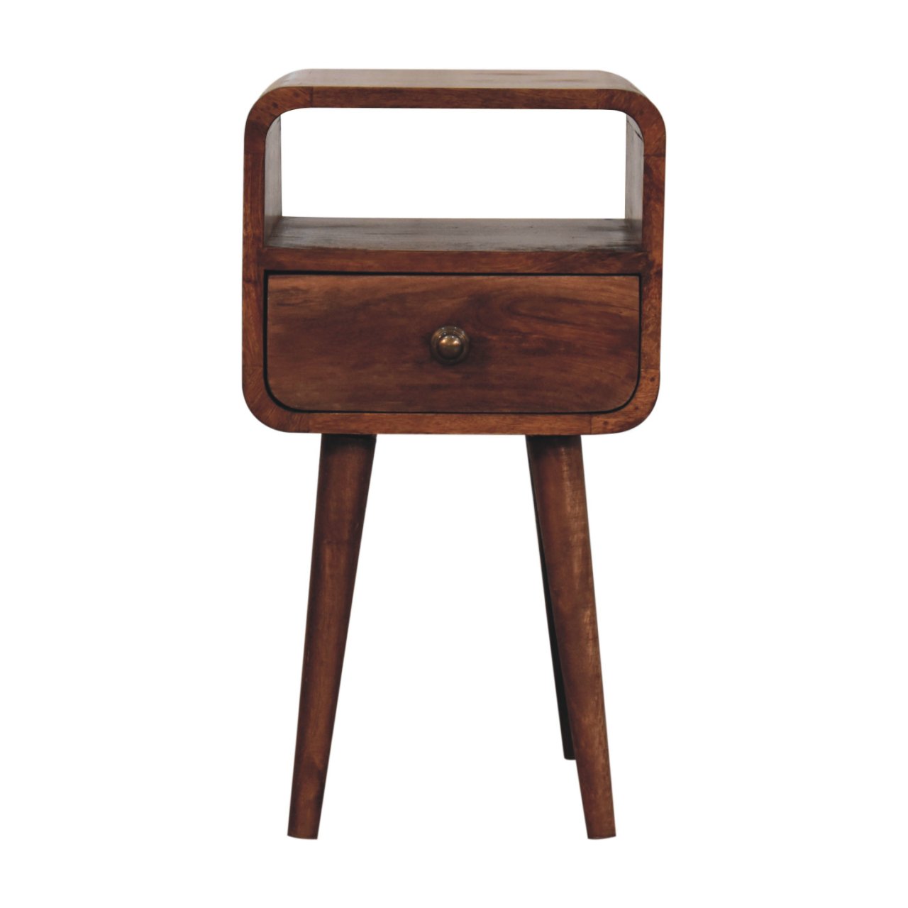 Mini Honey Caramel Curved Bedside with Open Slot - Image 2