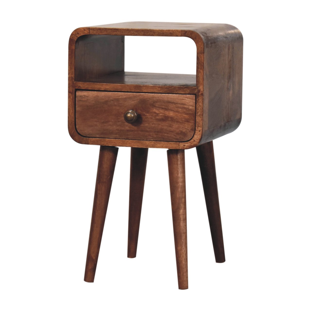 Mini Honey Caramel Curved Bedside with Open Slot - Image 3