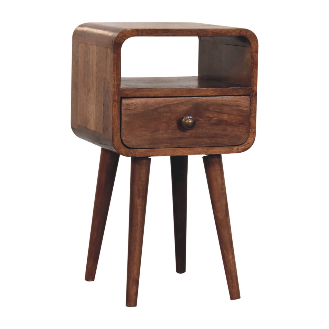 Mini Honey Caramel Curved Bedside with Open Slot - Image 4