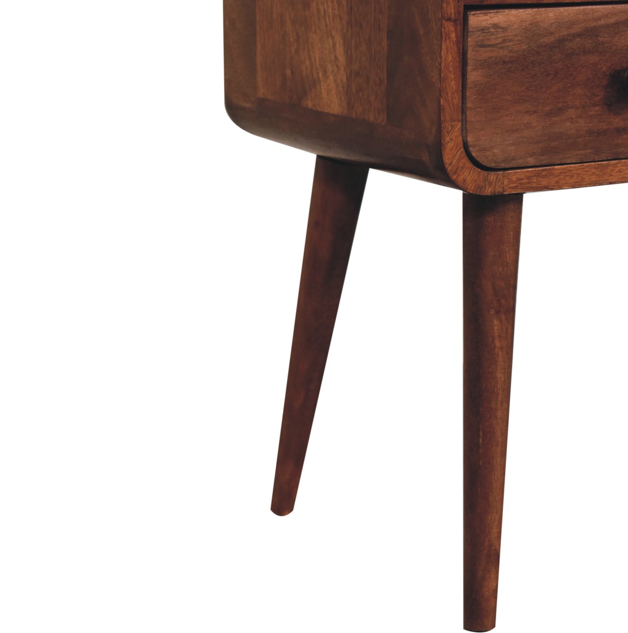 Mini Honey Caramel Curved Bedside with Open Slot - Image 7