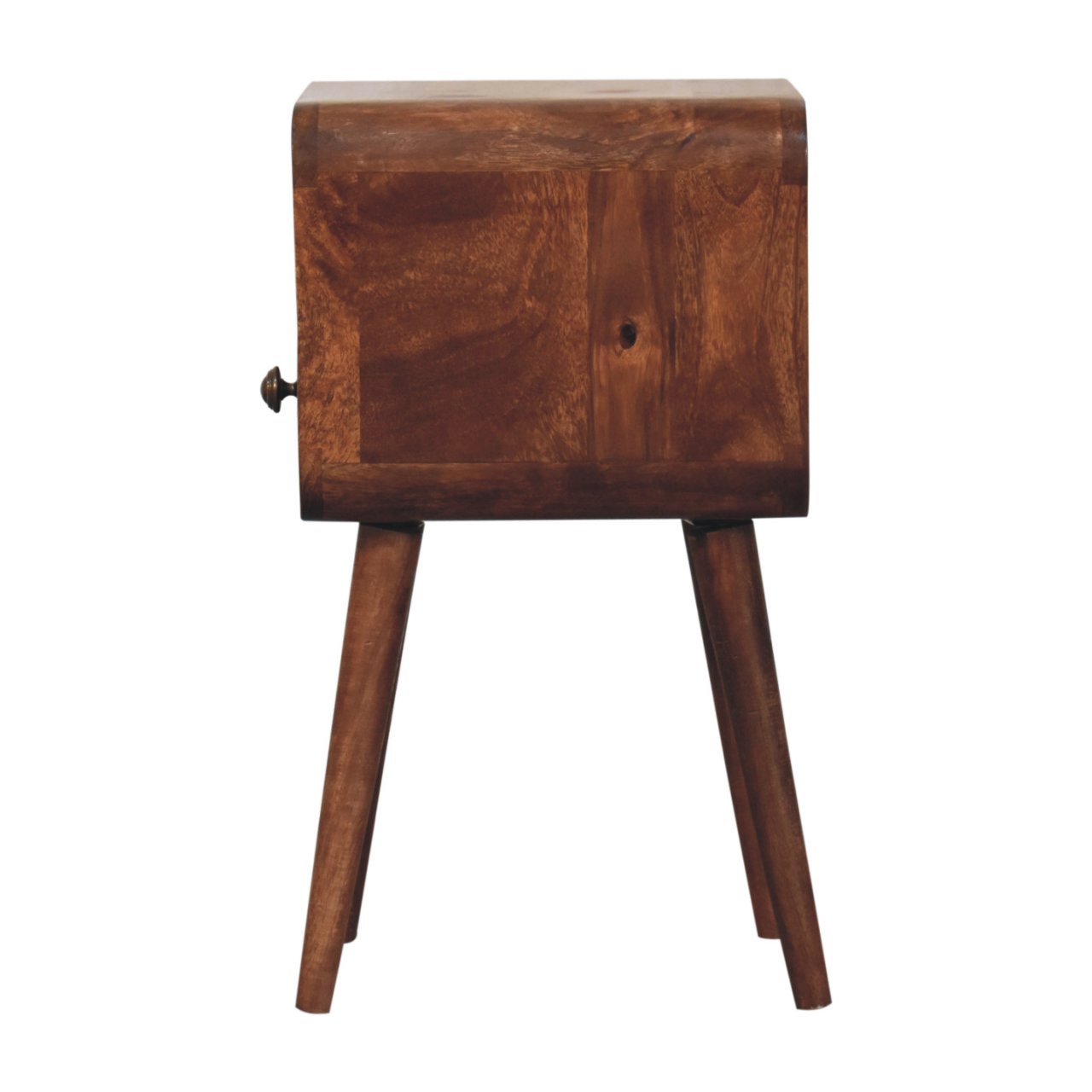 Mini Honey Caramel Curved Bedside with Open Slot - Image 8