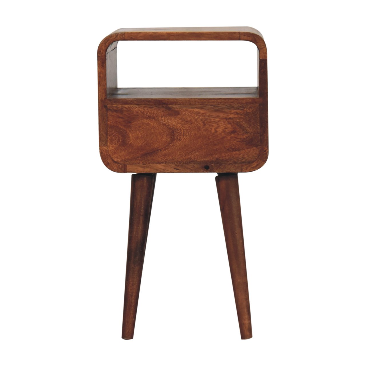 Mini Honey Caramel Curved Bedside with Open Slot - Image 9