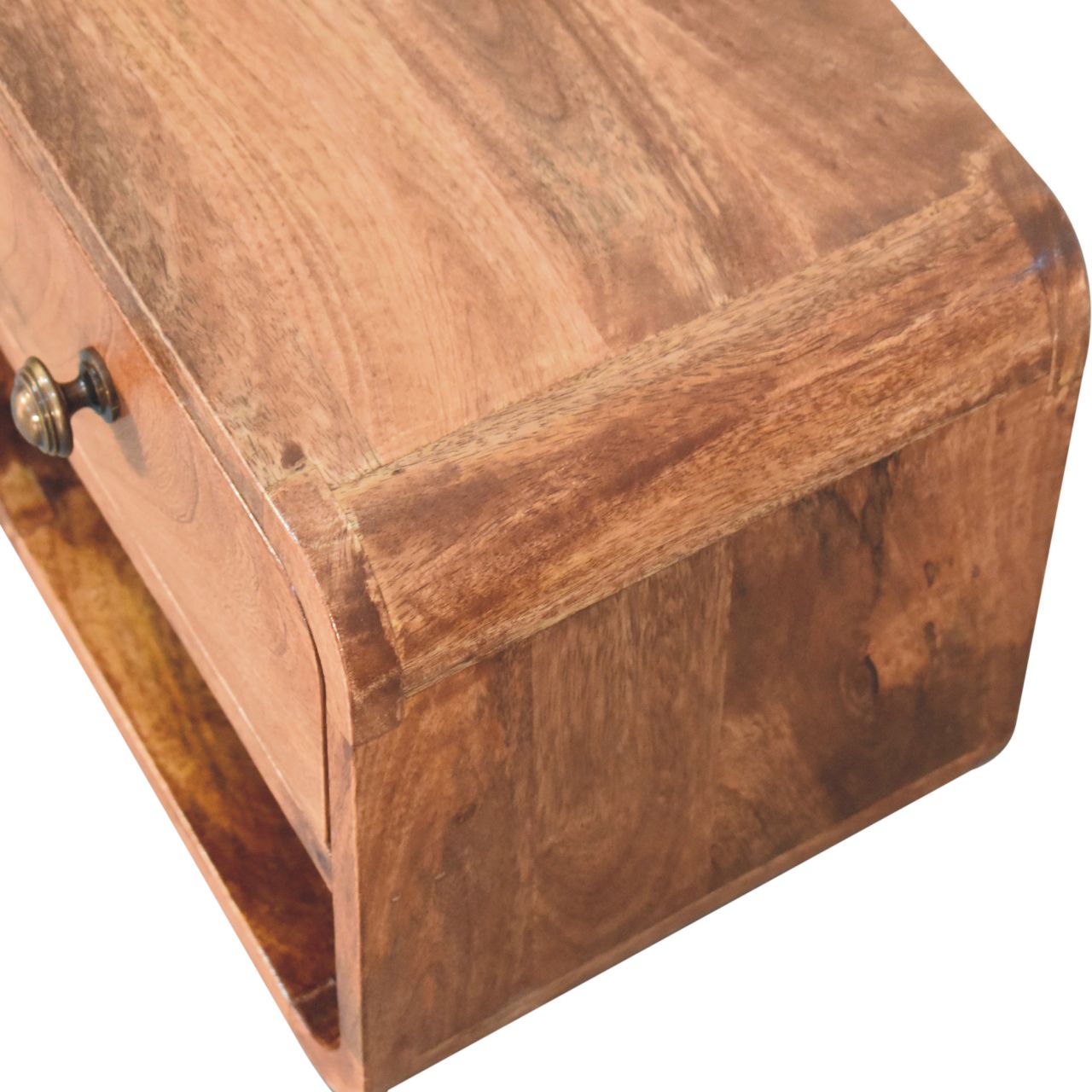 Mini Honey Caramel Wall Mounted Bedside with Open Slot - Image 5