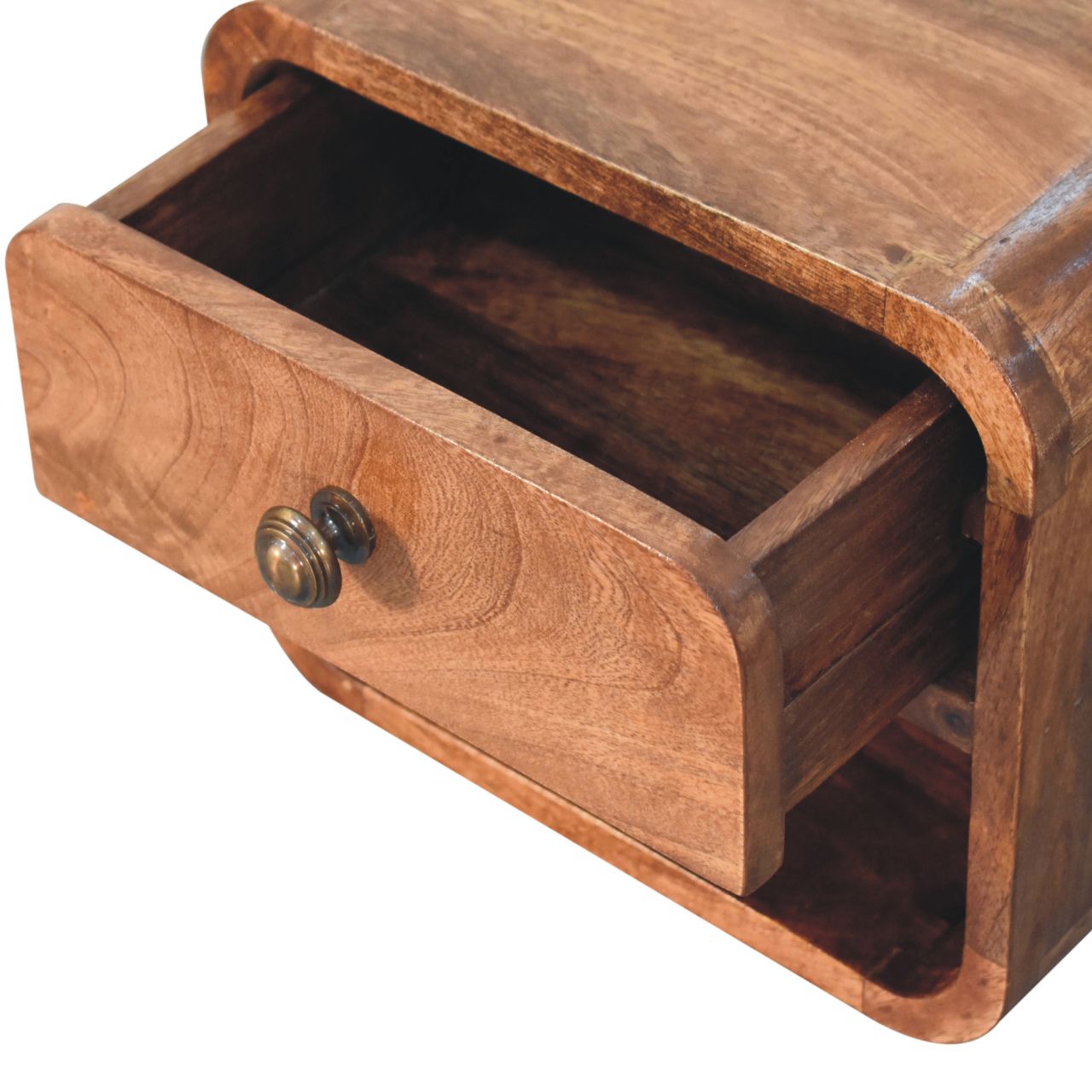 Mini Honey Caramel Wall Mounted Bedside with Open Slot - Image 6