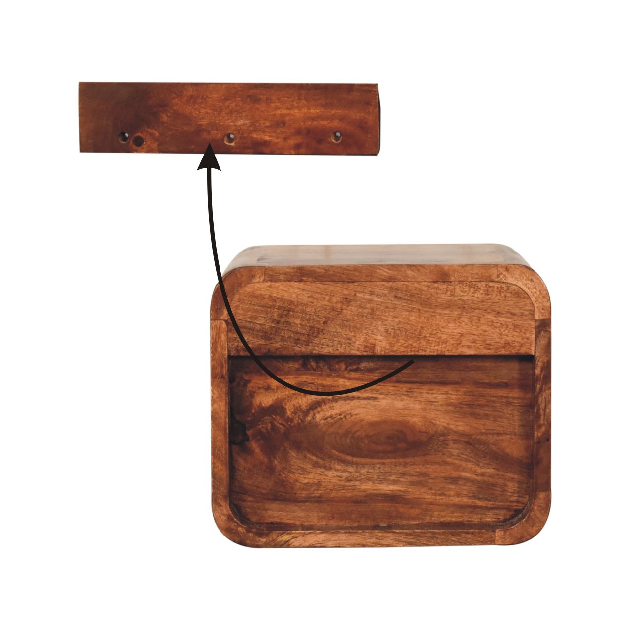 Mini Honey Caramel Wall Mounted Bedside with Open Slot - Image 9