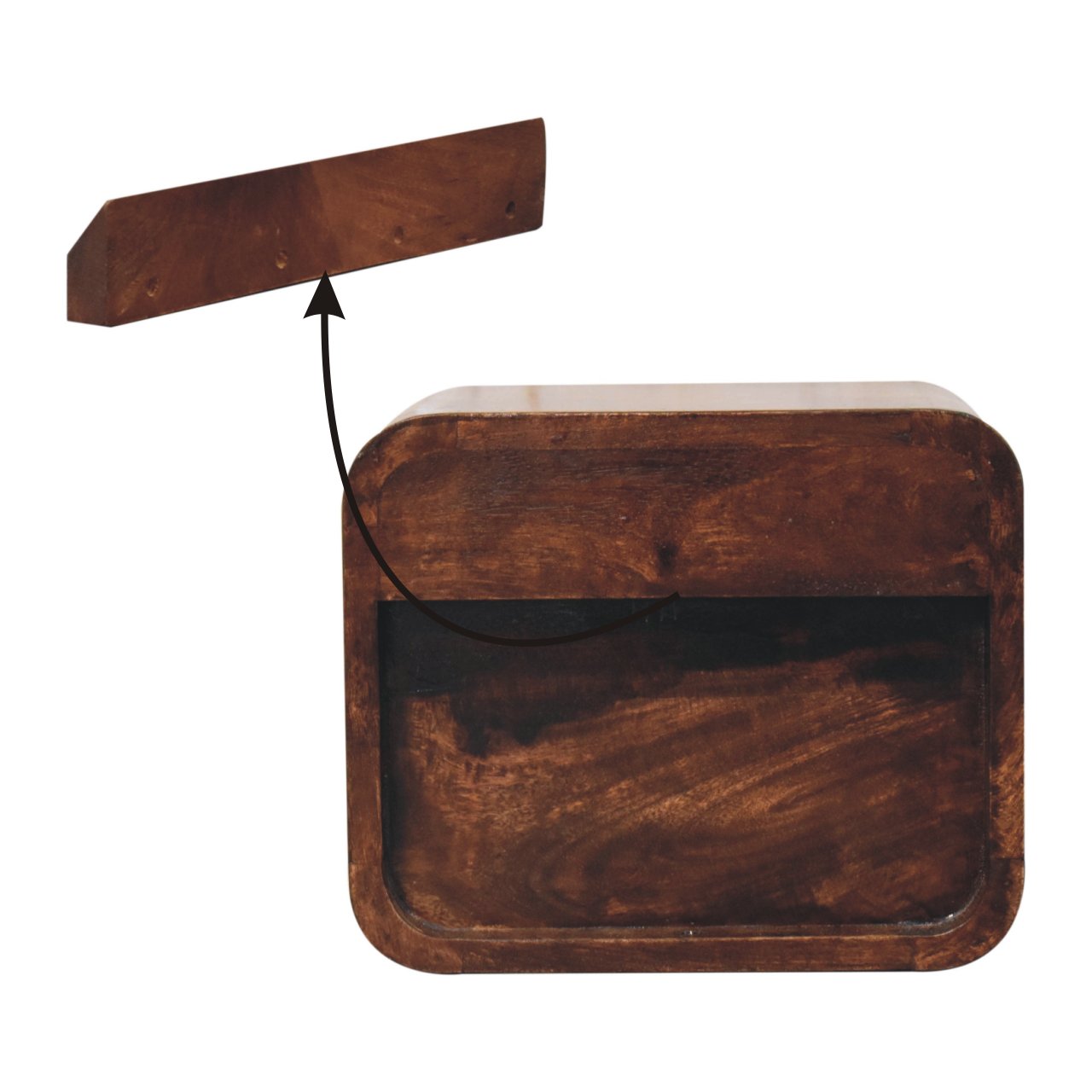 Mini Curved California Walnut Wall Mounted Bedside - Image 10
