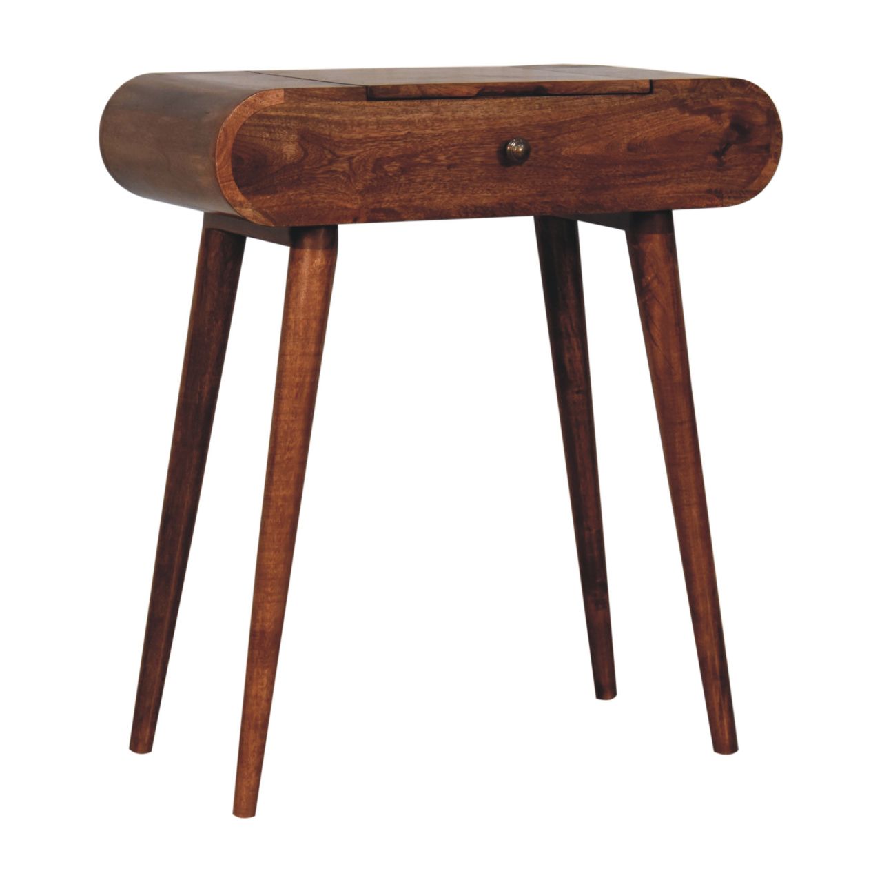 Mini Honey Caramel Dressing Table with Foldable Mirror - Image 3