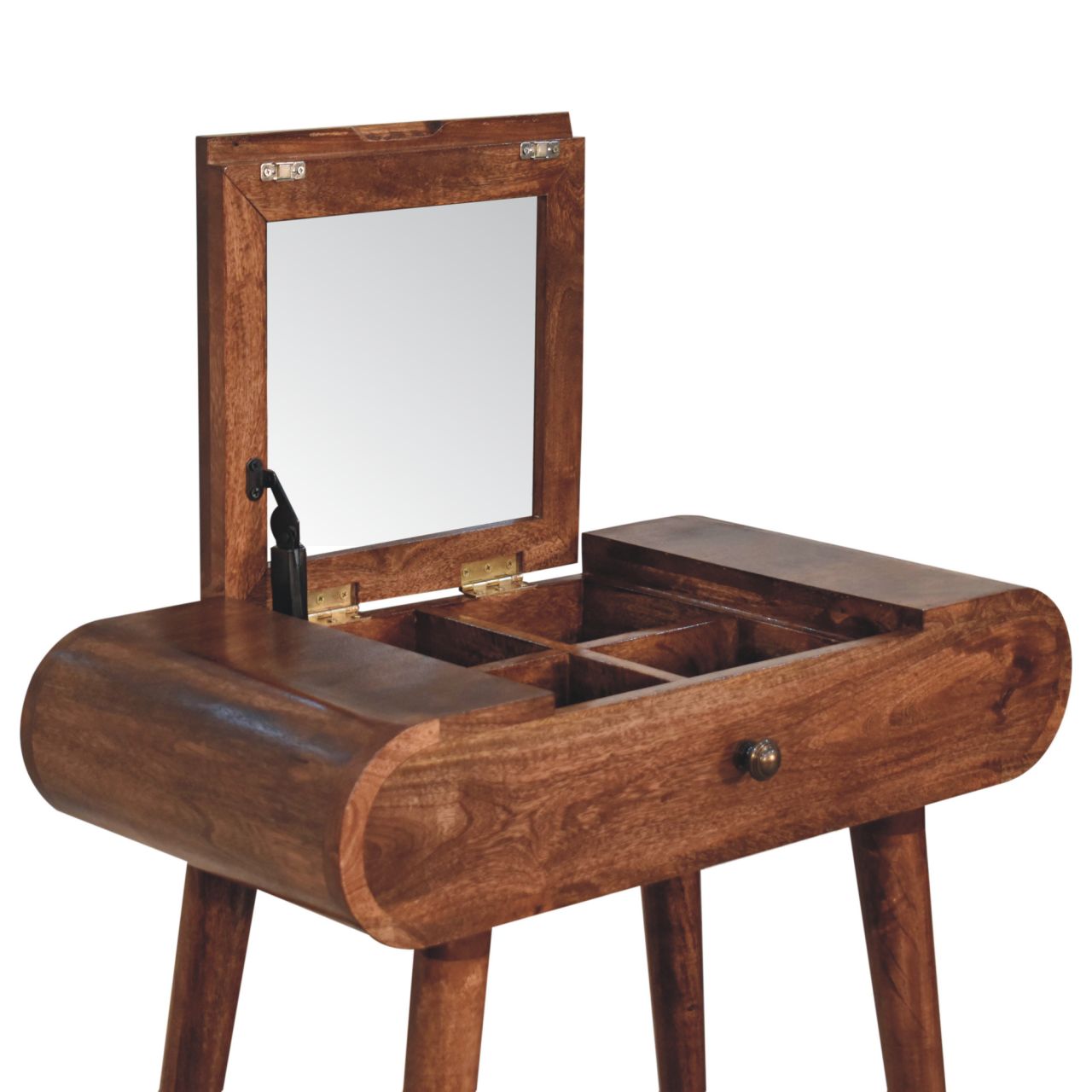 Mini Honey Caramel Dressing Table with Foldable Mirror - Image 6