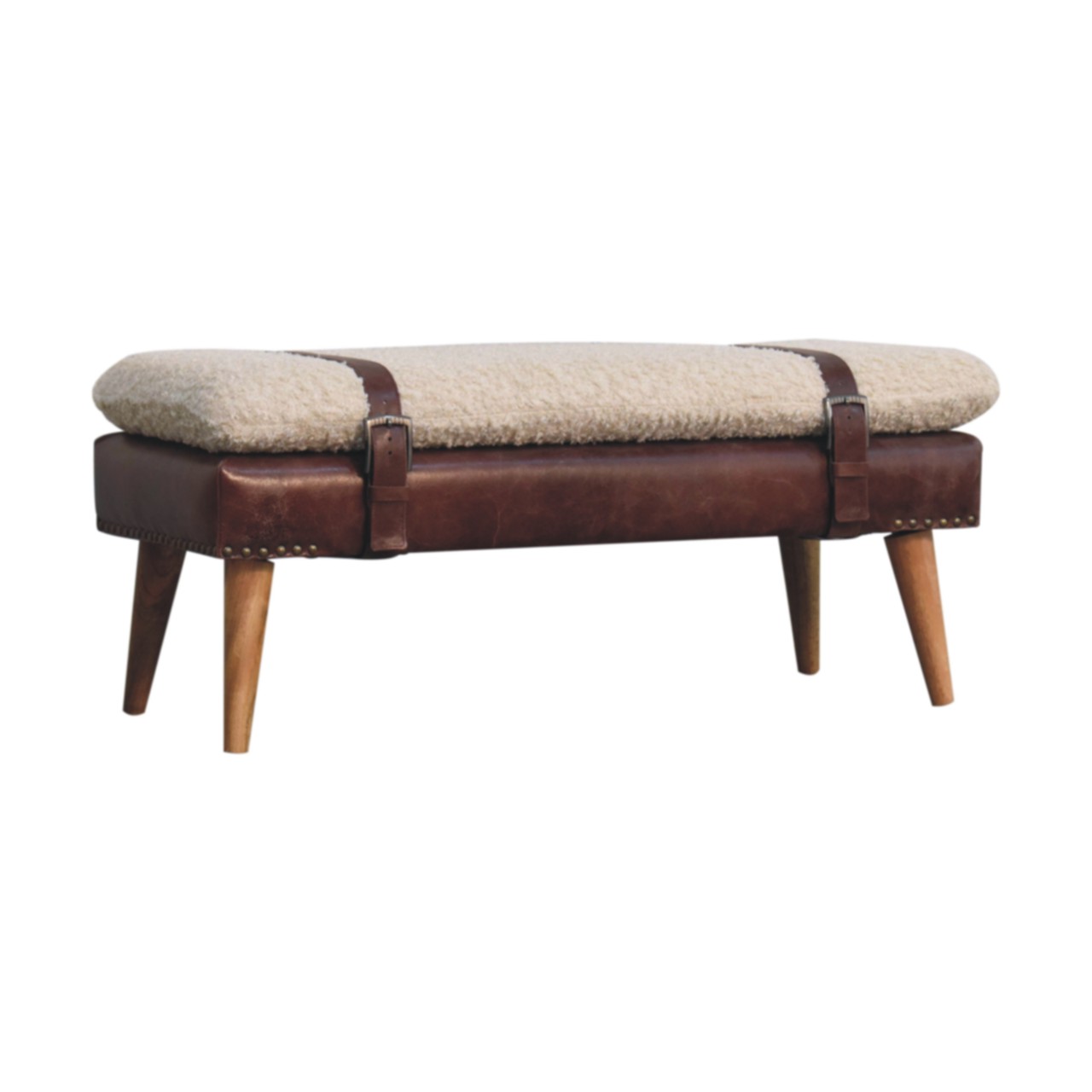 Boucle x Brown Leather Bench - Image 3