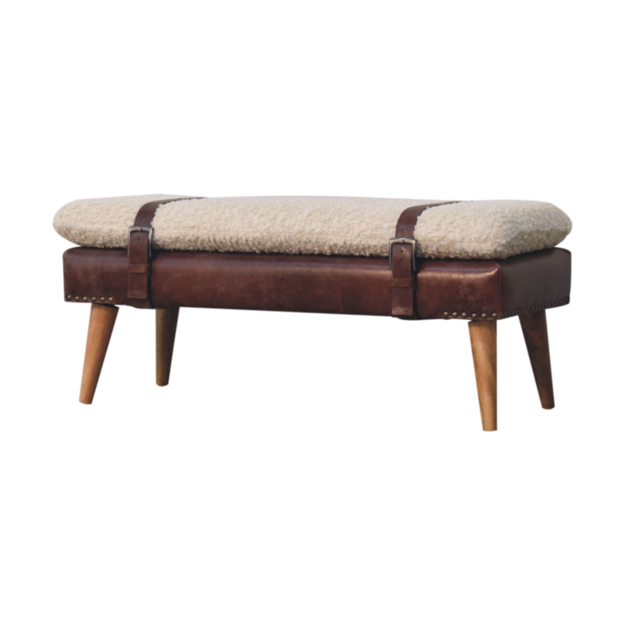 Boucle x Brown Leather Bench - Image 4