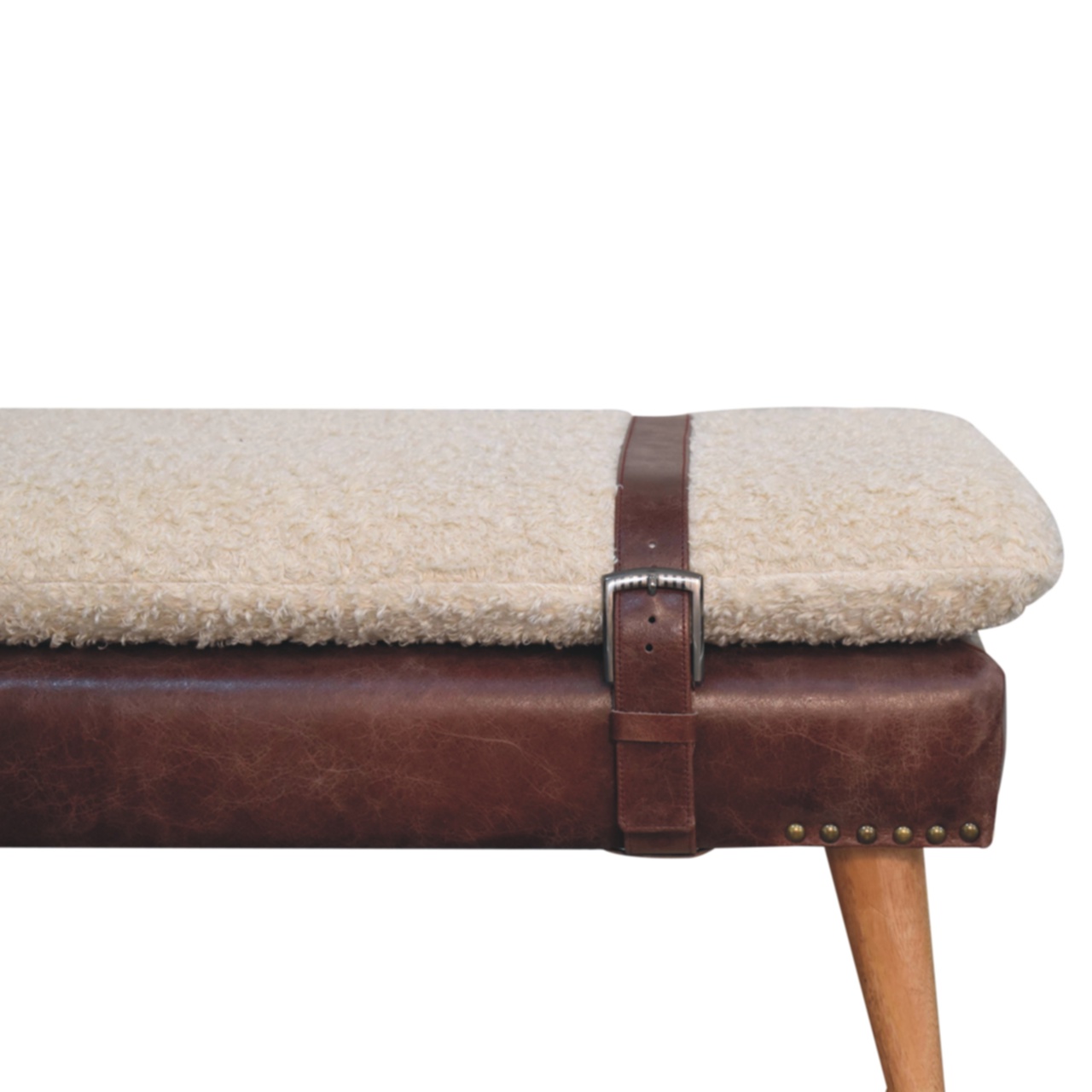 Boucle x Brown Leather Bench - Image 5