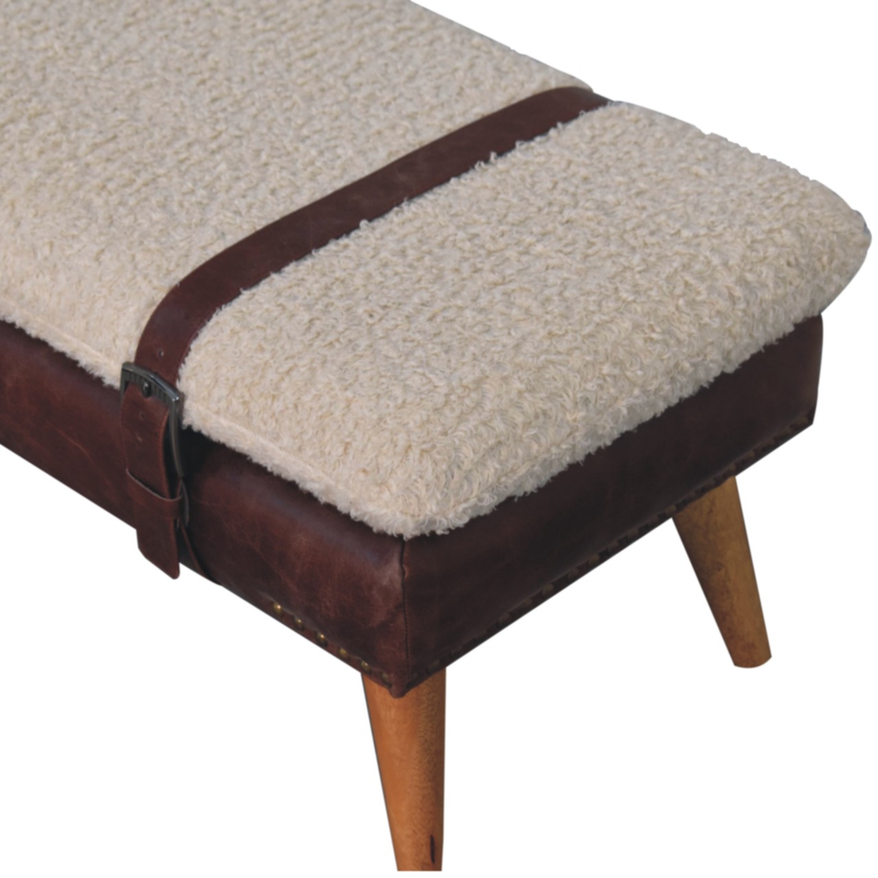 Boucle x Brown Leather Bench - Image 6