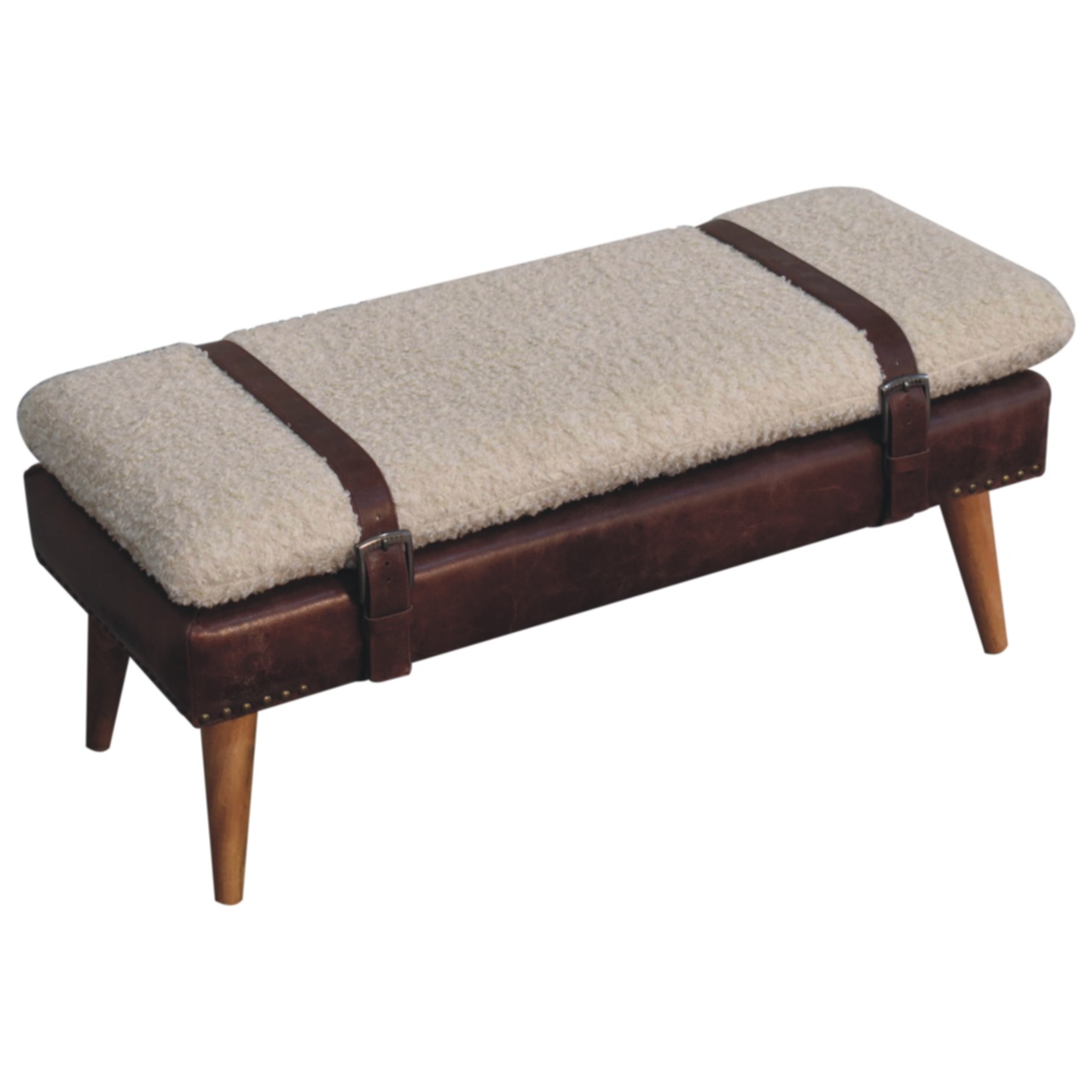 Boucle x Brown Leather Bench - Image 7