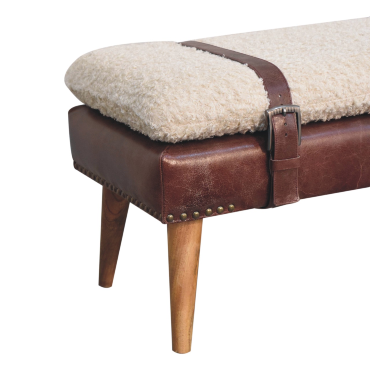 Boucle x Brown Leather Bench - Image 8