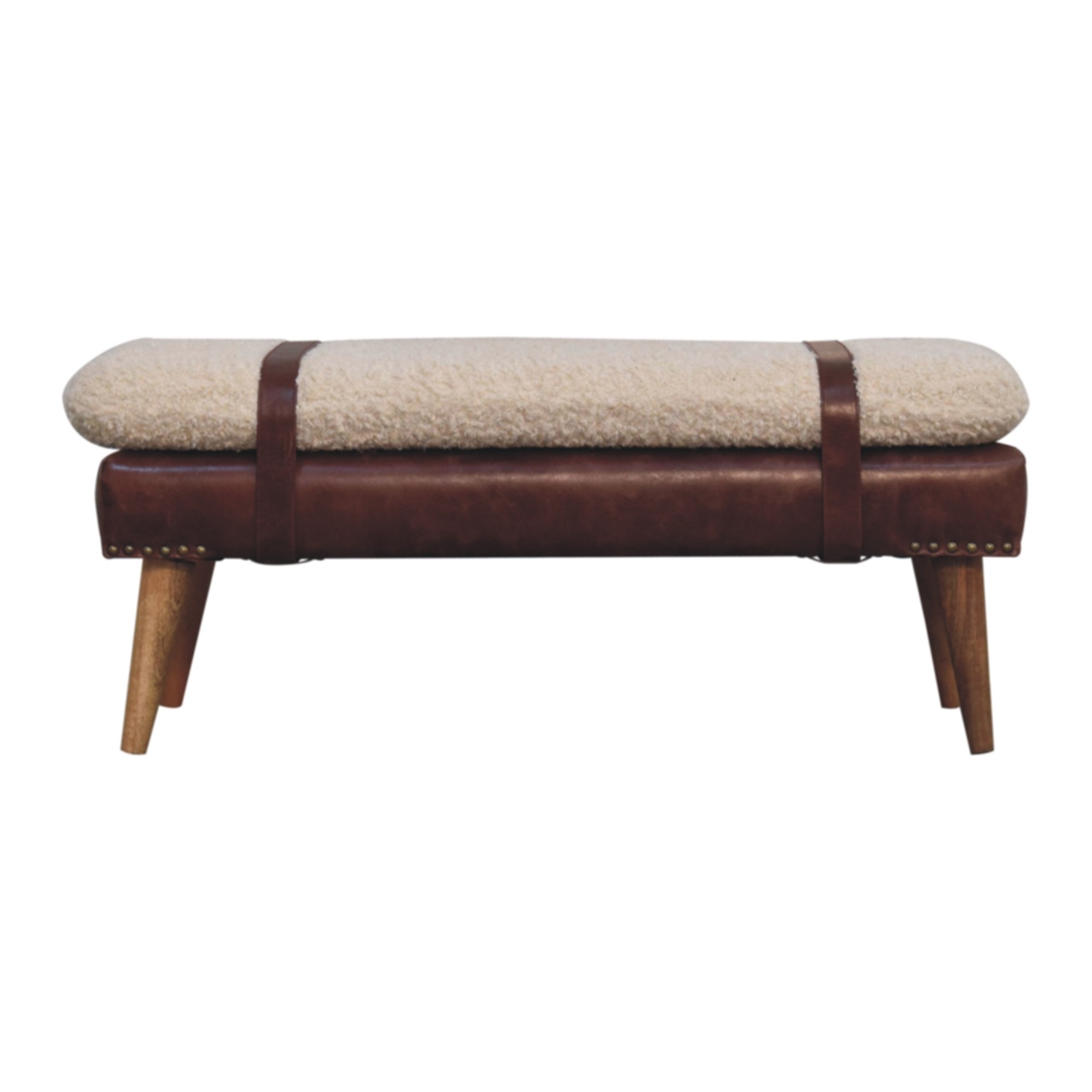 Boucle x Brown Leather Bench - Image 10