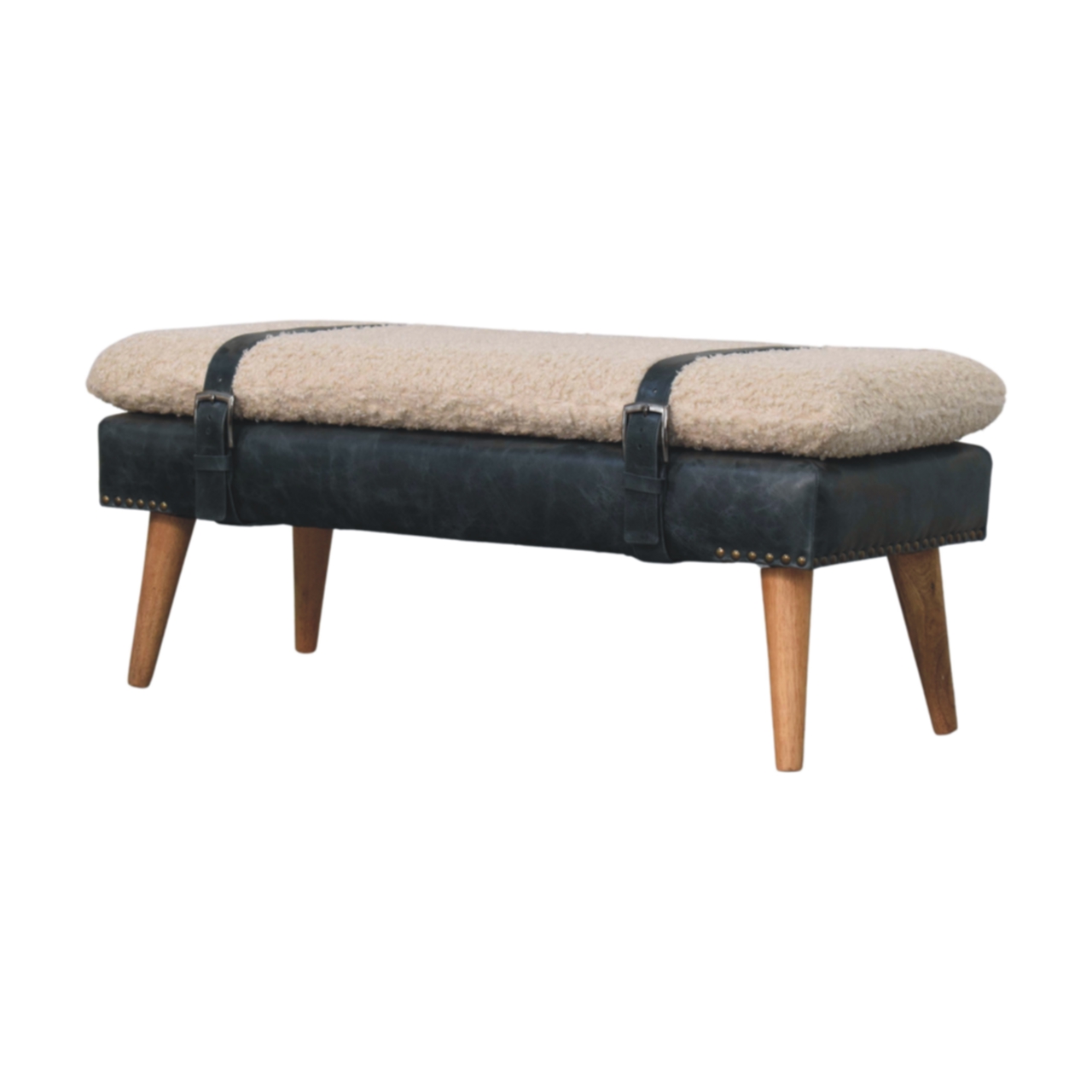 Boucle x Black Leather Bench - Image 3