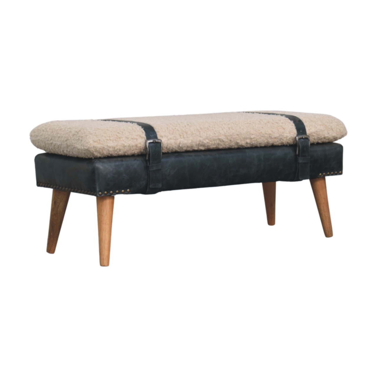 Boucle x Black Leather Bench - Image 4