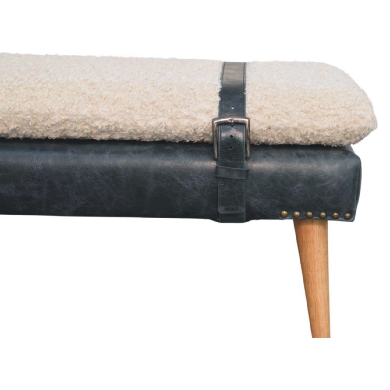 Boucle x Black Leather Bench - Image 5