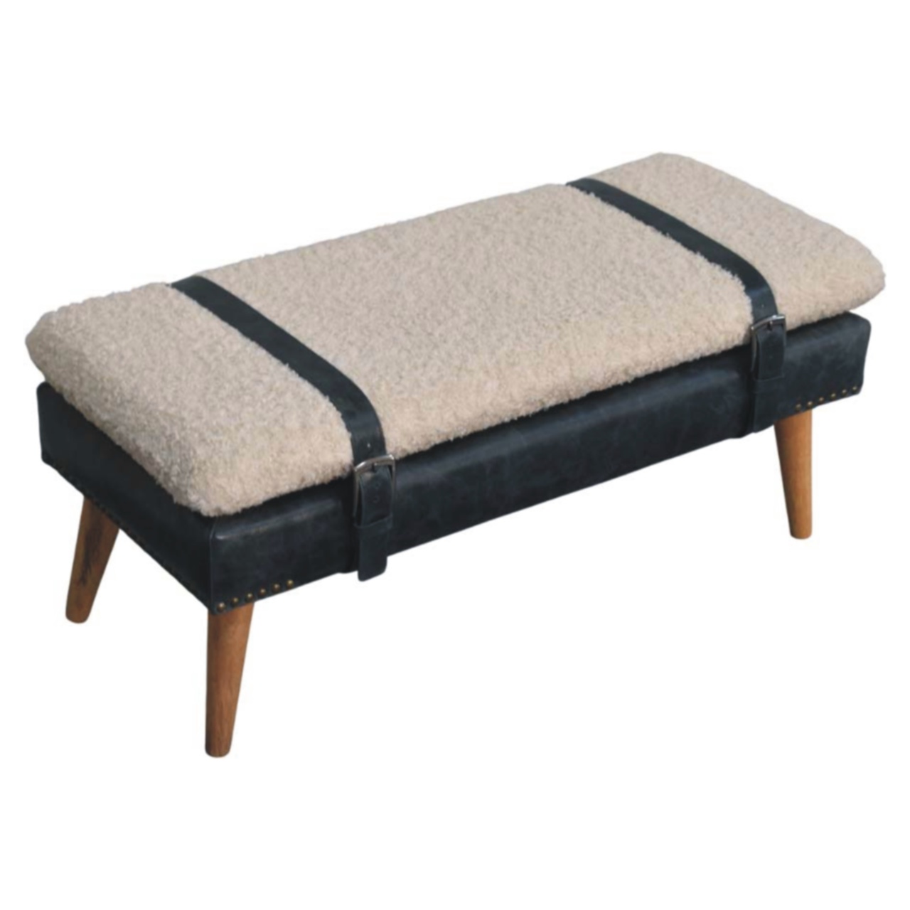 Boucle x Black Leather Bench - Image 6