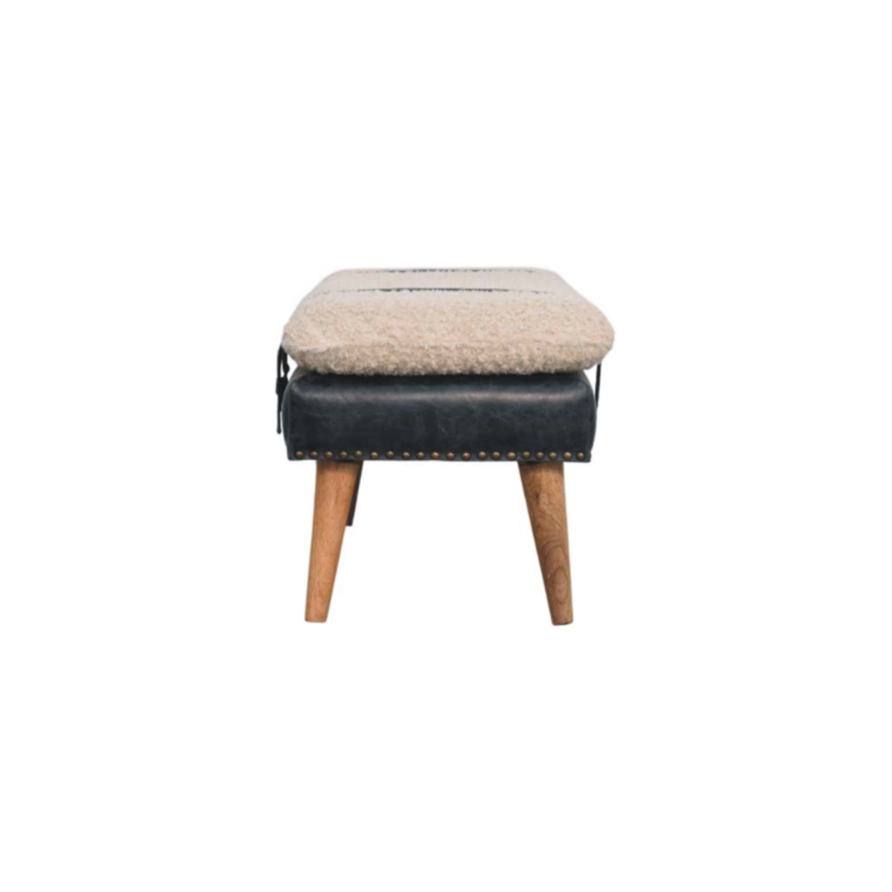 Boucle x Black Leather Bench - Image 9