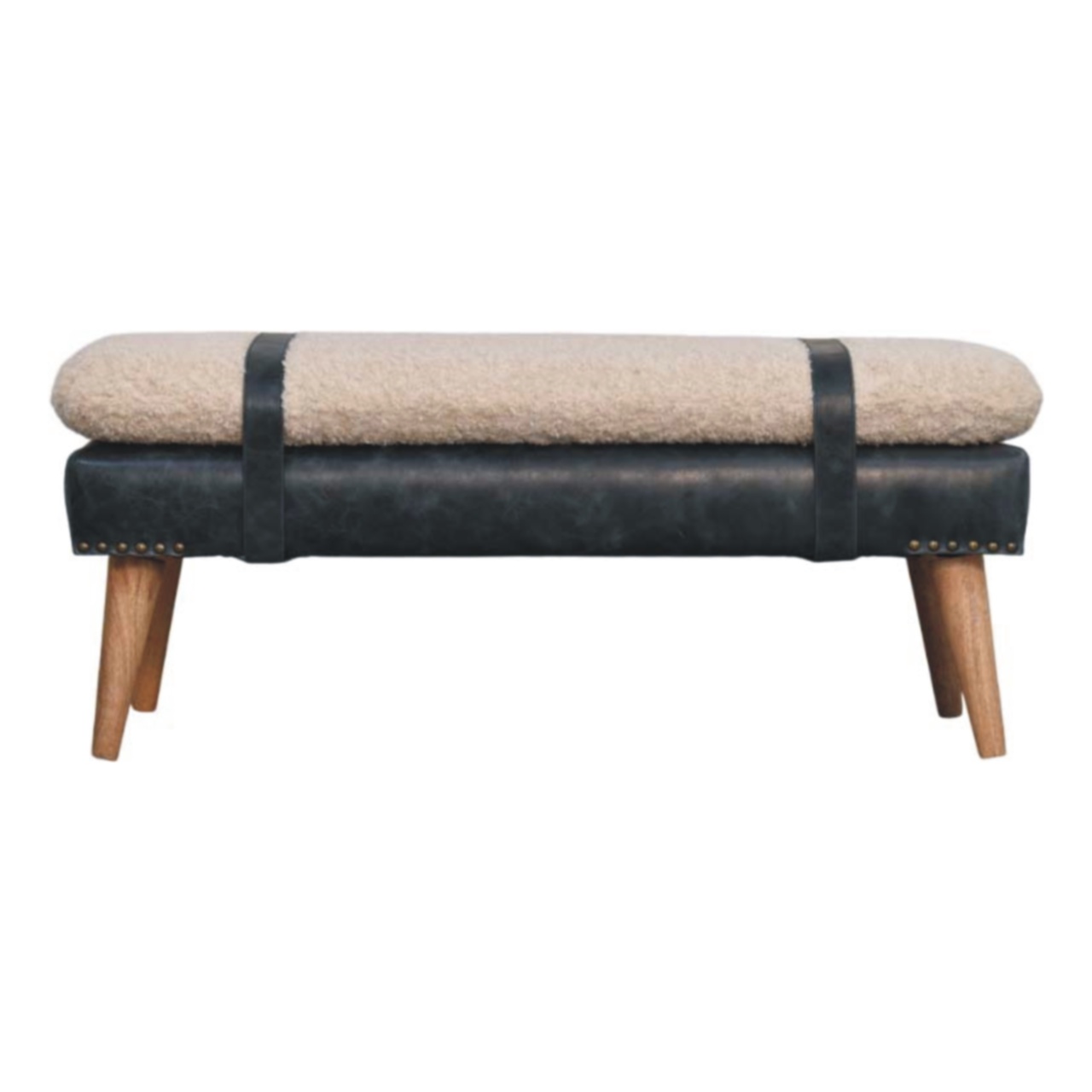 Boucle x Black Leather Bench - Image 10