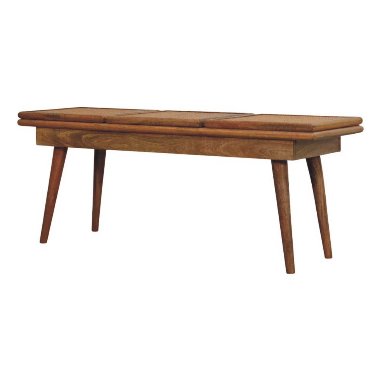 Larissa Triple Accent Oak-ish Cane Bench - Image 4