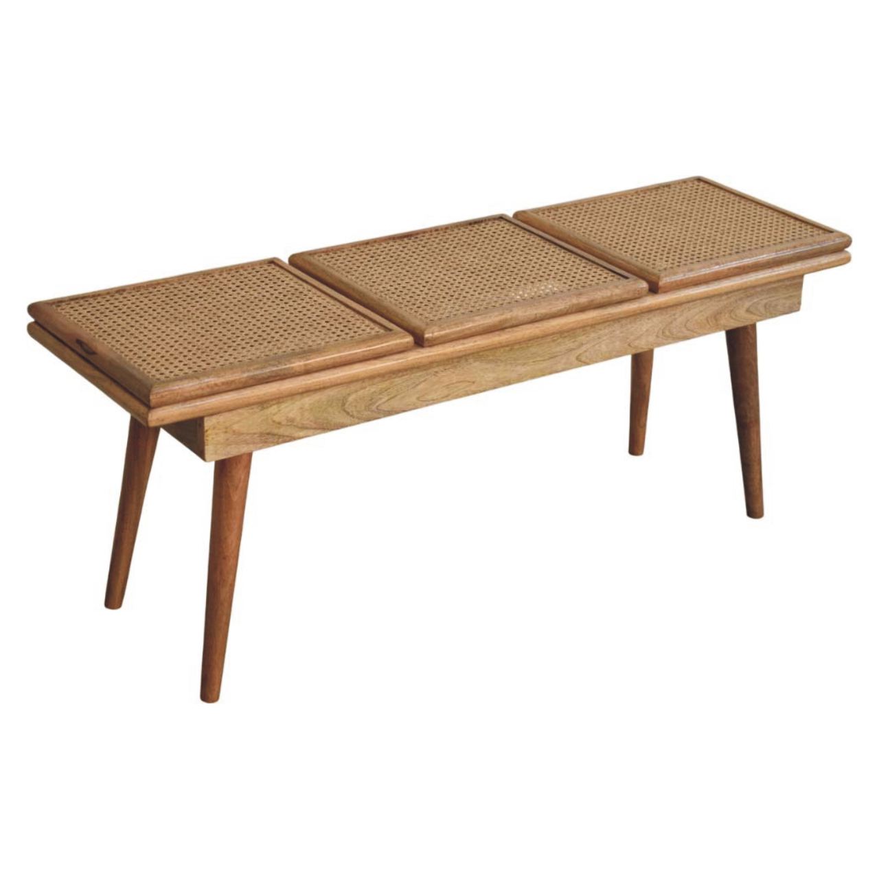 Larissa Triple Accent Oak-ish Cane Bench - Image 8