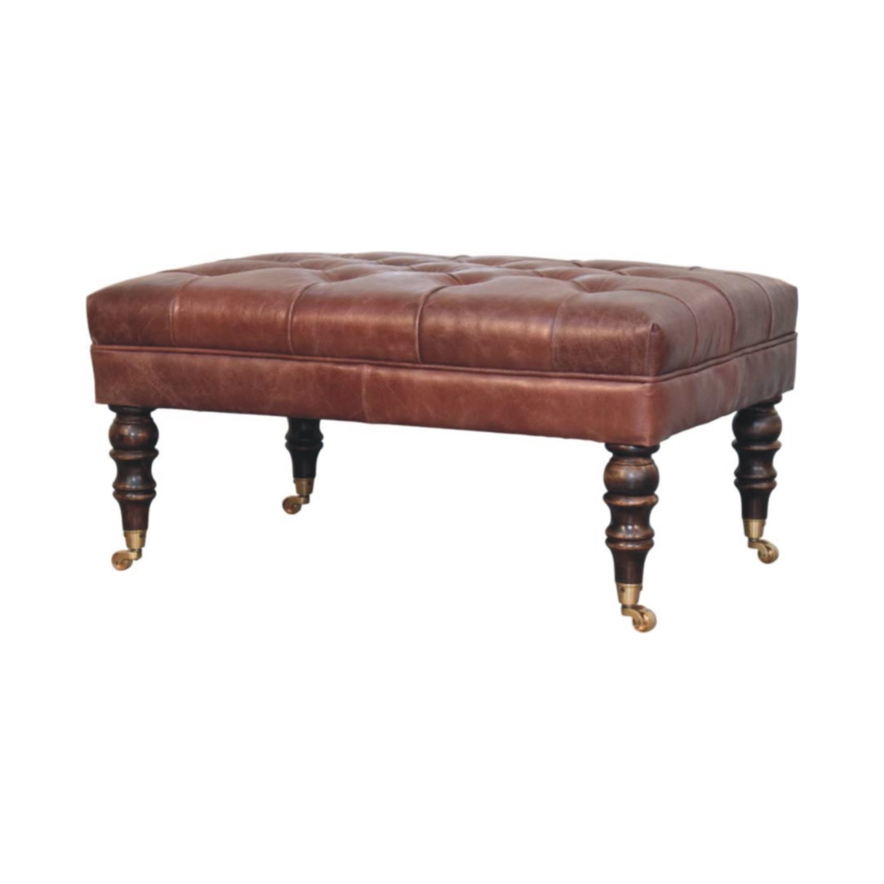 Buffalo Brown Leather Ottoman with Castor Legs - Image 3