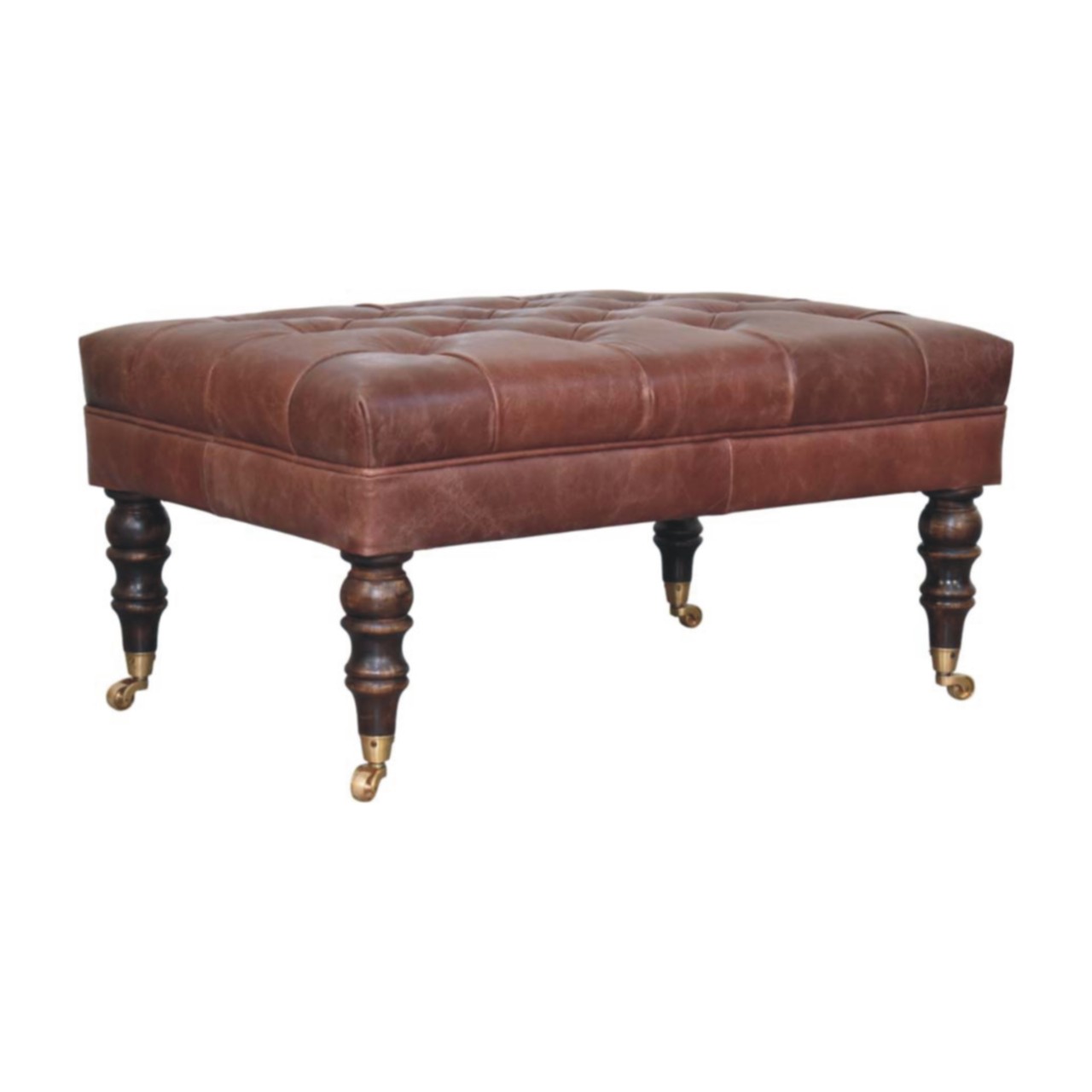 Buffalo Brown Leather Ottoman with Castor Legs - Image 4