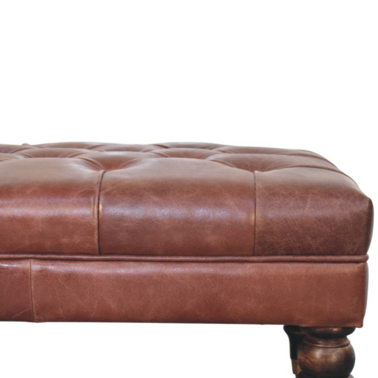 Buffalo Brown Leather Ottoman with Castor Legs - Image 5
