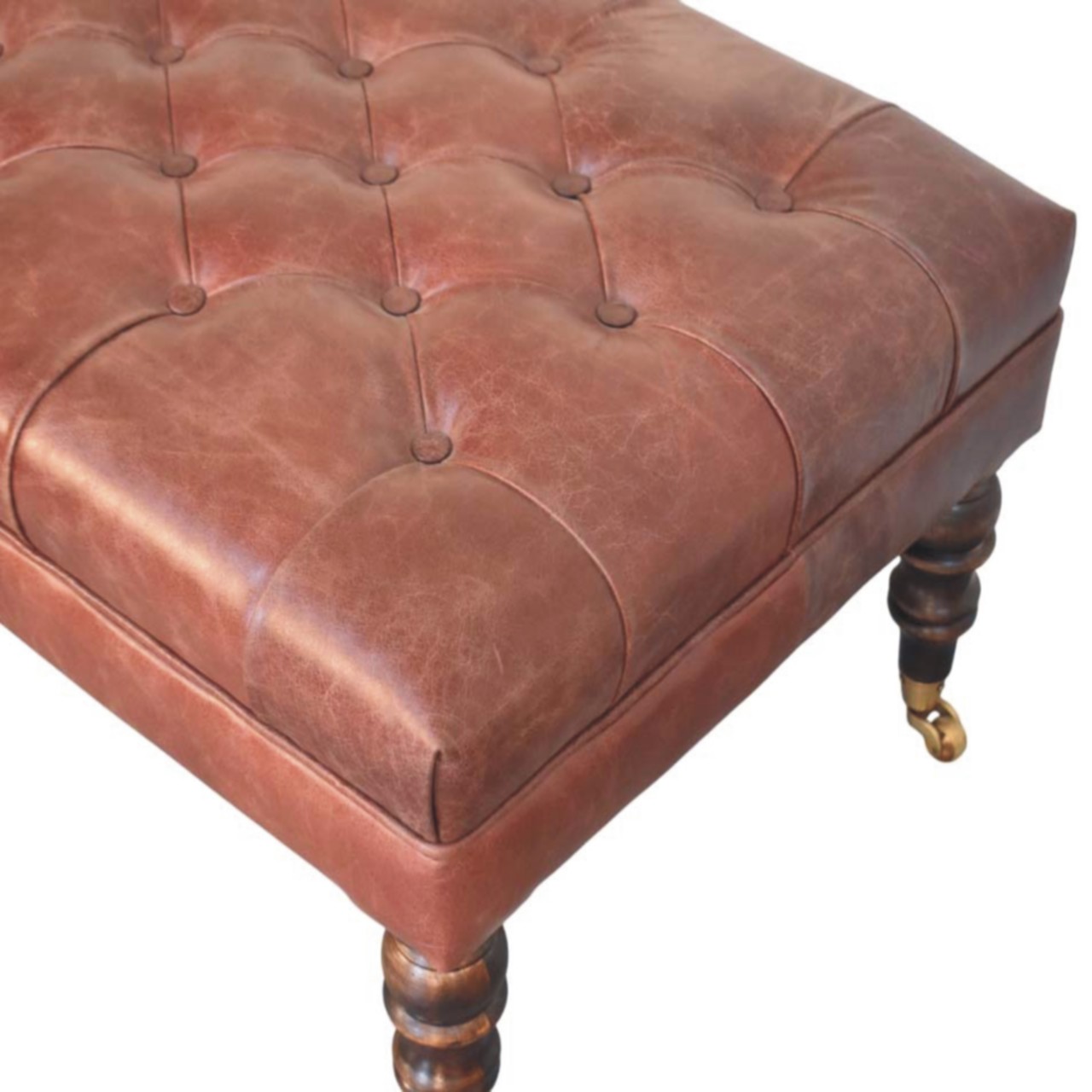 Buffalo Brown Leather Ottoman with Castor Legs - Image 6